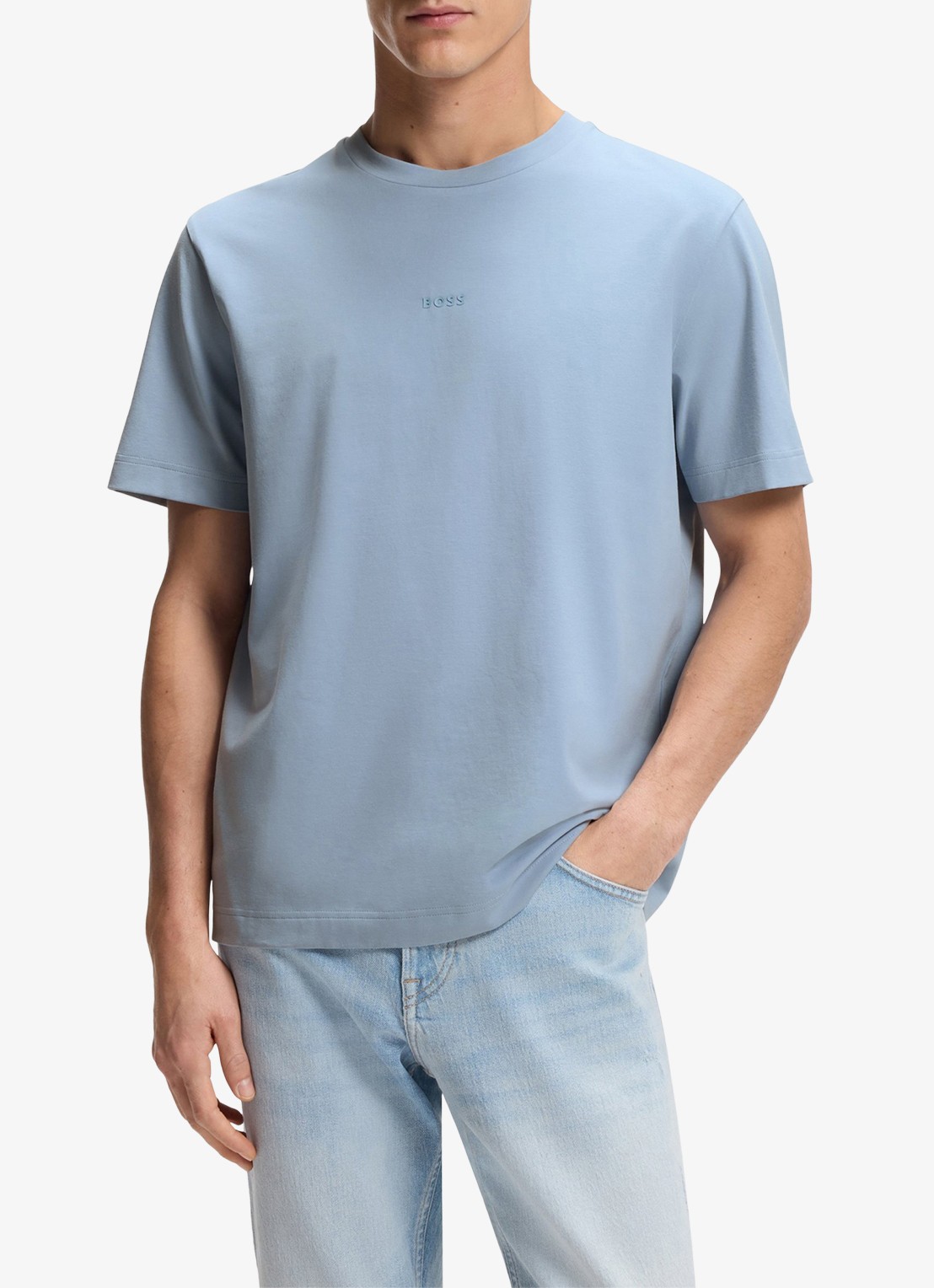BOSS T-shirt van stretchkatoen met contrastlogo - detail 2 light/pastel blue-458 / blauw