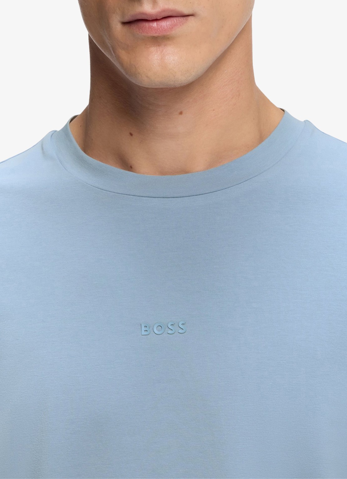 BOSS T-shirt van stretchkatoen met contrastlogo - detail 3 light/pastel blue-458 / blauw