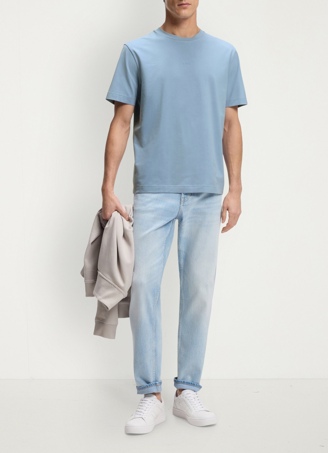 BOSS T-shirt van stretchkatoen met contrastlogo - voorkant 5 light/pastel blue-458 / blauw