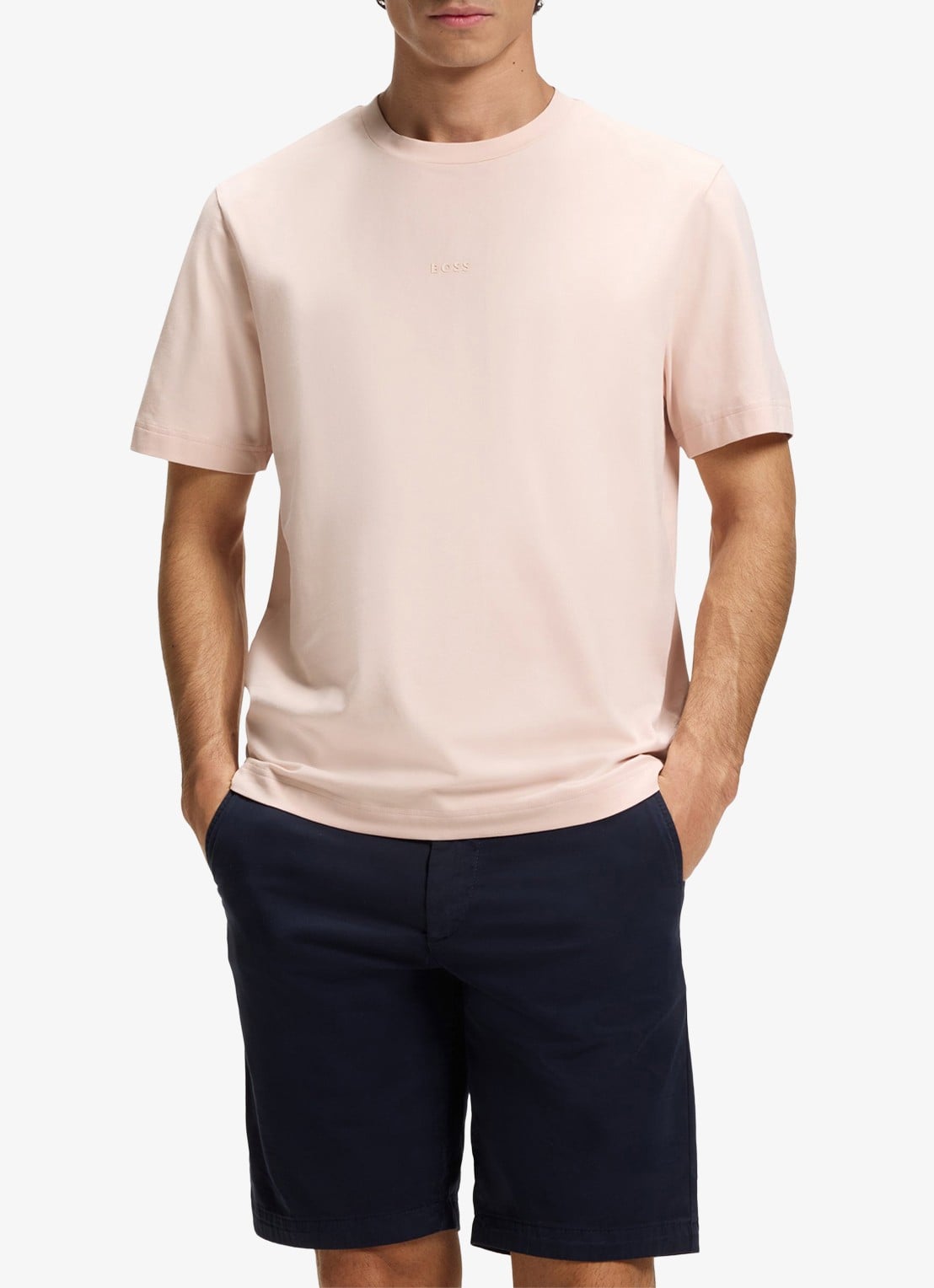 BOSS T-shirt van stretchkatoen met contrastlogo - detail 3 open pink-690 / roze