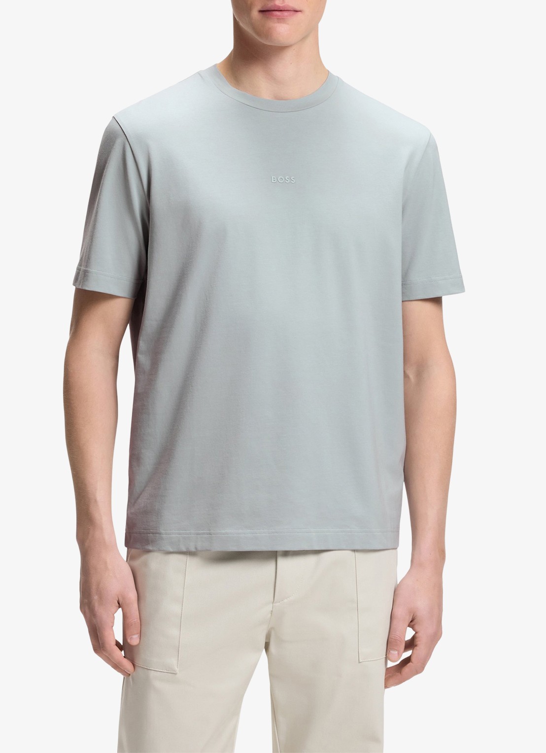 BOSS T-shirt van stretchkatoen met contrastlogo - detail open grey-084 / grijs