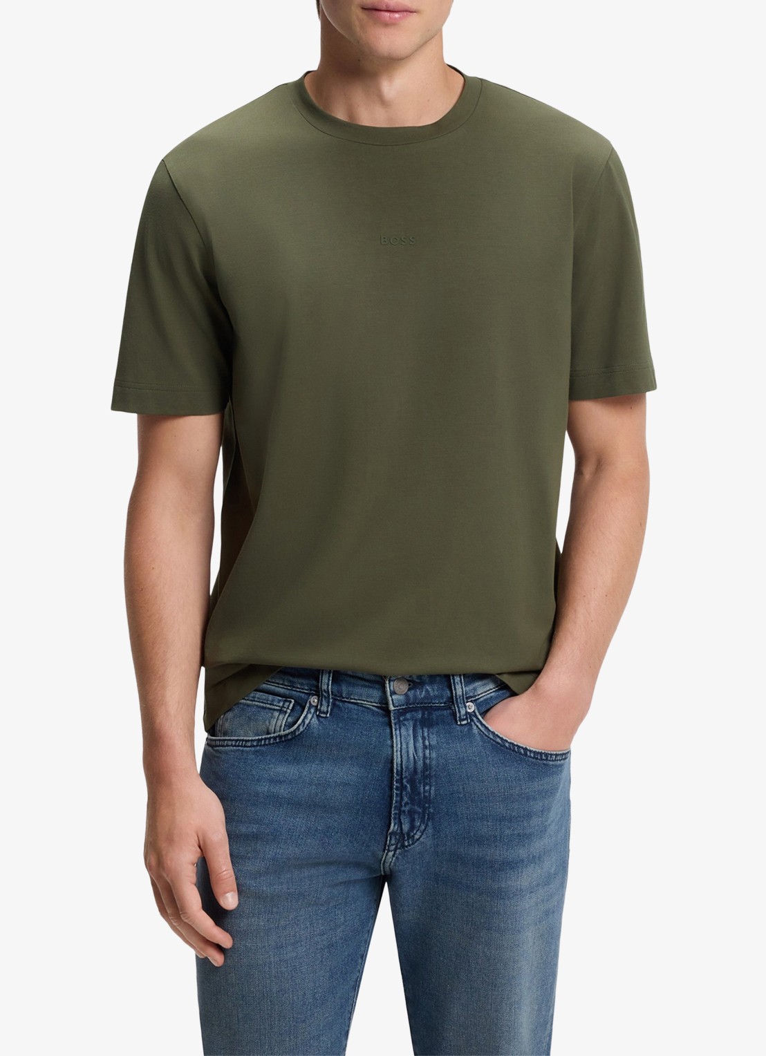 BOSS T-shirt van stretchkatoen met contrastlogo - detail 4 bright green-325 / groen