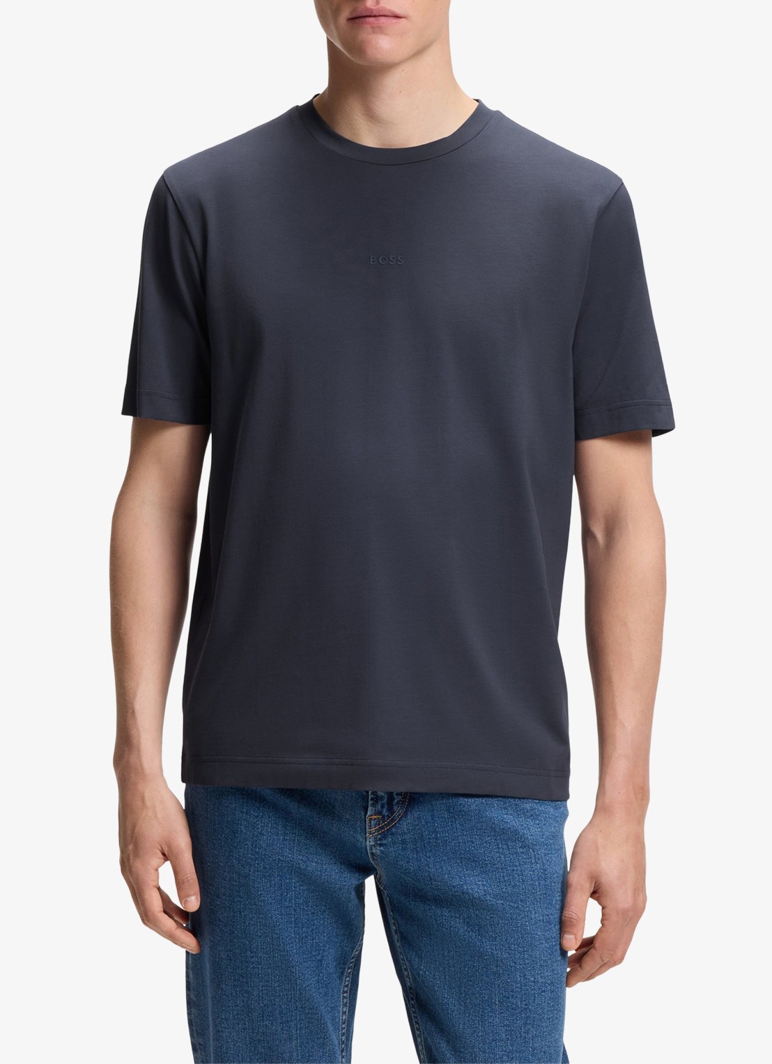 BOSS T-shirt van stretchkatoen met contrastlogo - detail dark blue-406 / blauw