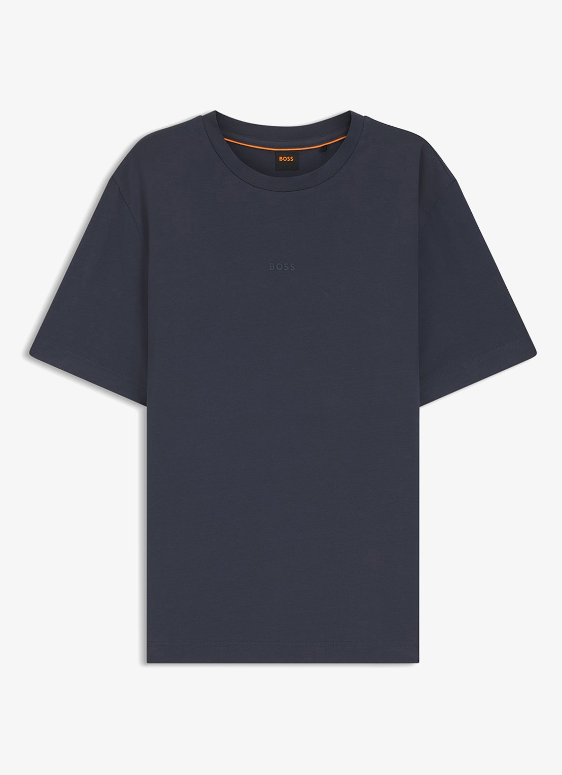 BOSS T-shirt van stretchkatoen met contrastlogo - voorkant 4 dark blue-406 / blauw