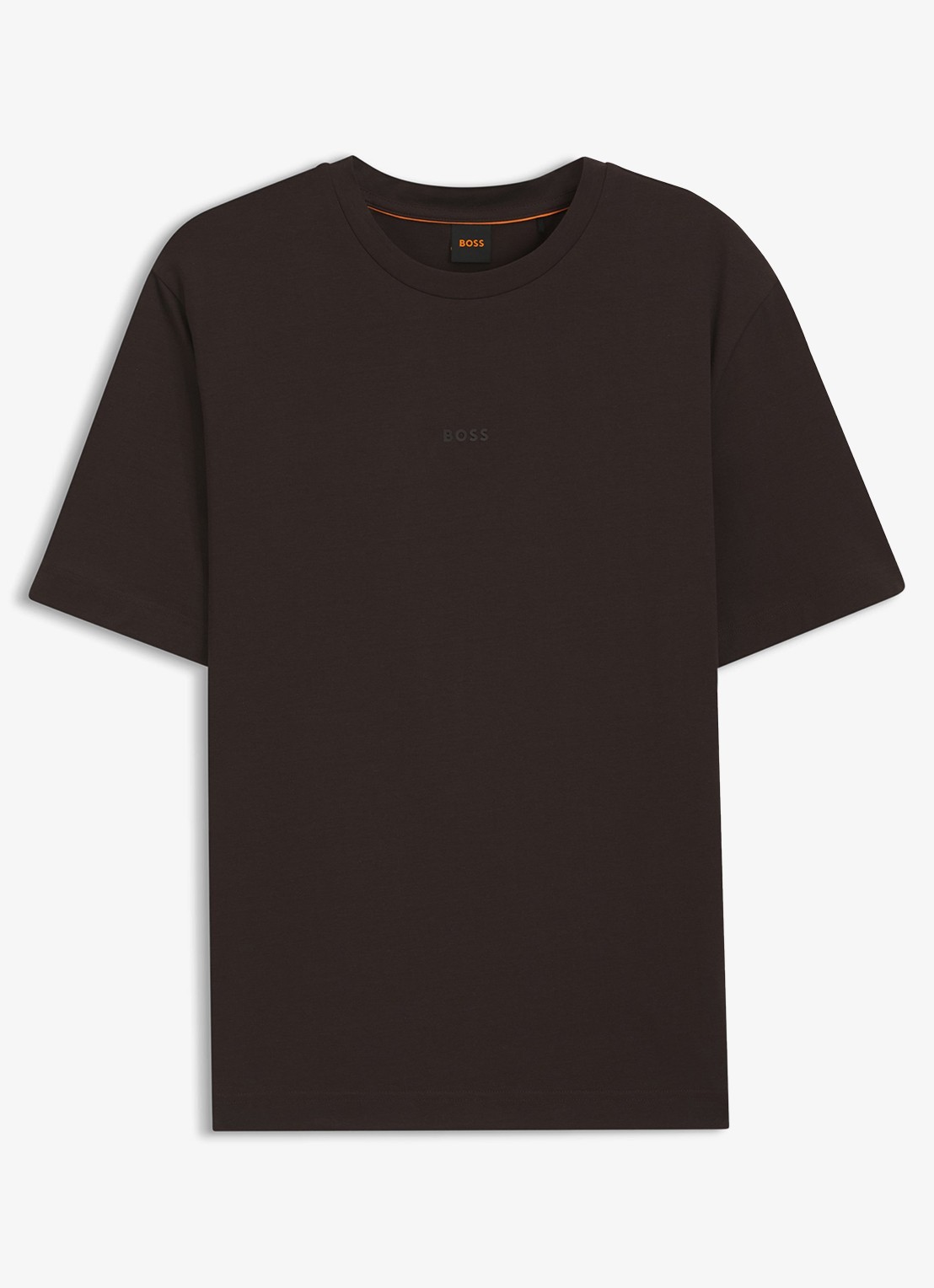 BOSS T-shirt van stretchkatoen met contrastlogo - voorkant dark brown-207 / bruin