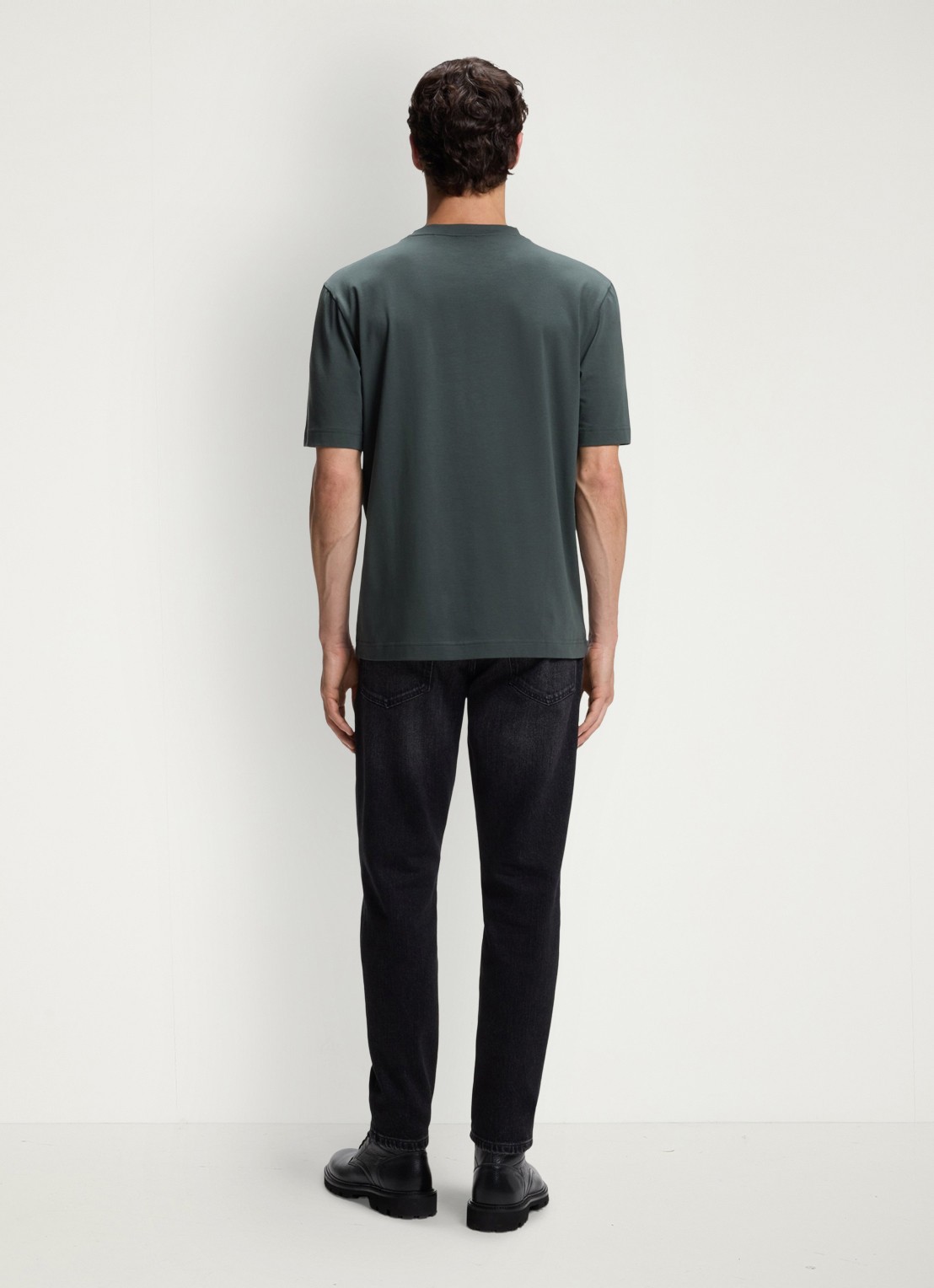 BOSS T-shirt van stretchkatoen met contrastlogo - achterkant 3 open green-377 / groen