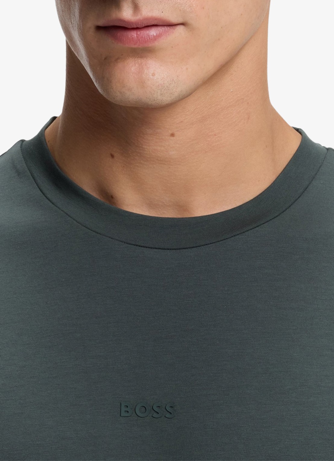 BOSS T-shirt van stretchkatoen met contrastlogo - detail 5 open green-377 / groen
