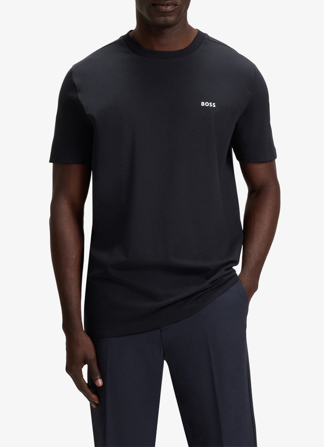 BOSS T-shirt van stretchkatoen met logodetail - detail dark blue-402 / blauw