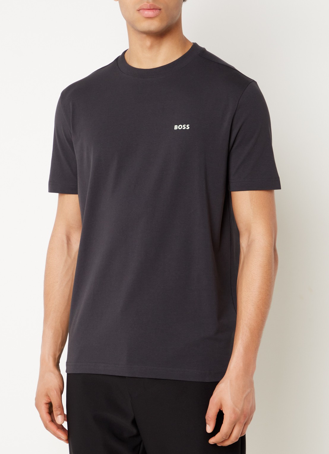BOSS T-shirt van stretchkatoen met logodetail - detail charcoal-016 / grijs