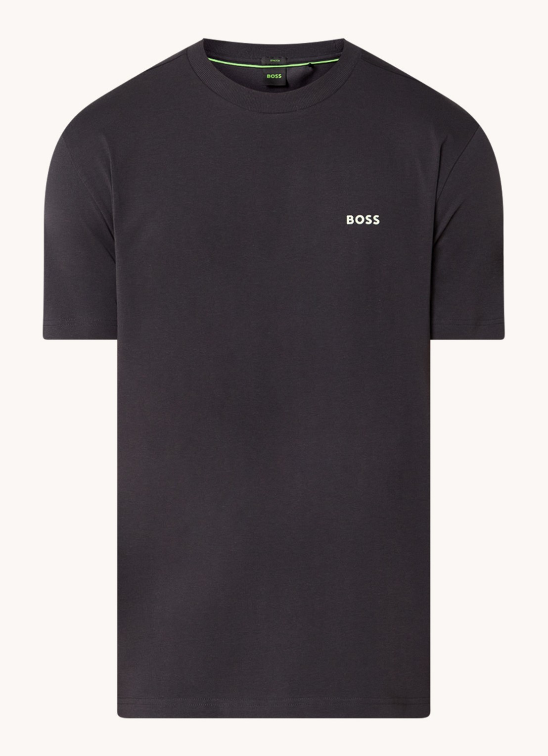BOSS T-shirt van stretchkatoen met logodetail - voorkant 2 charcoal-016 / grijs
