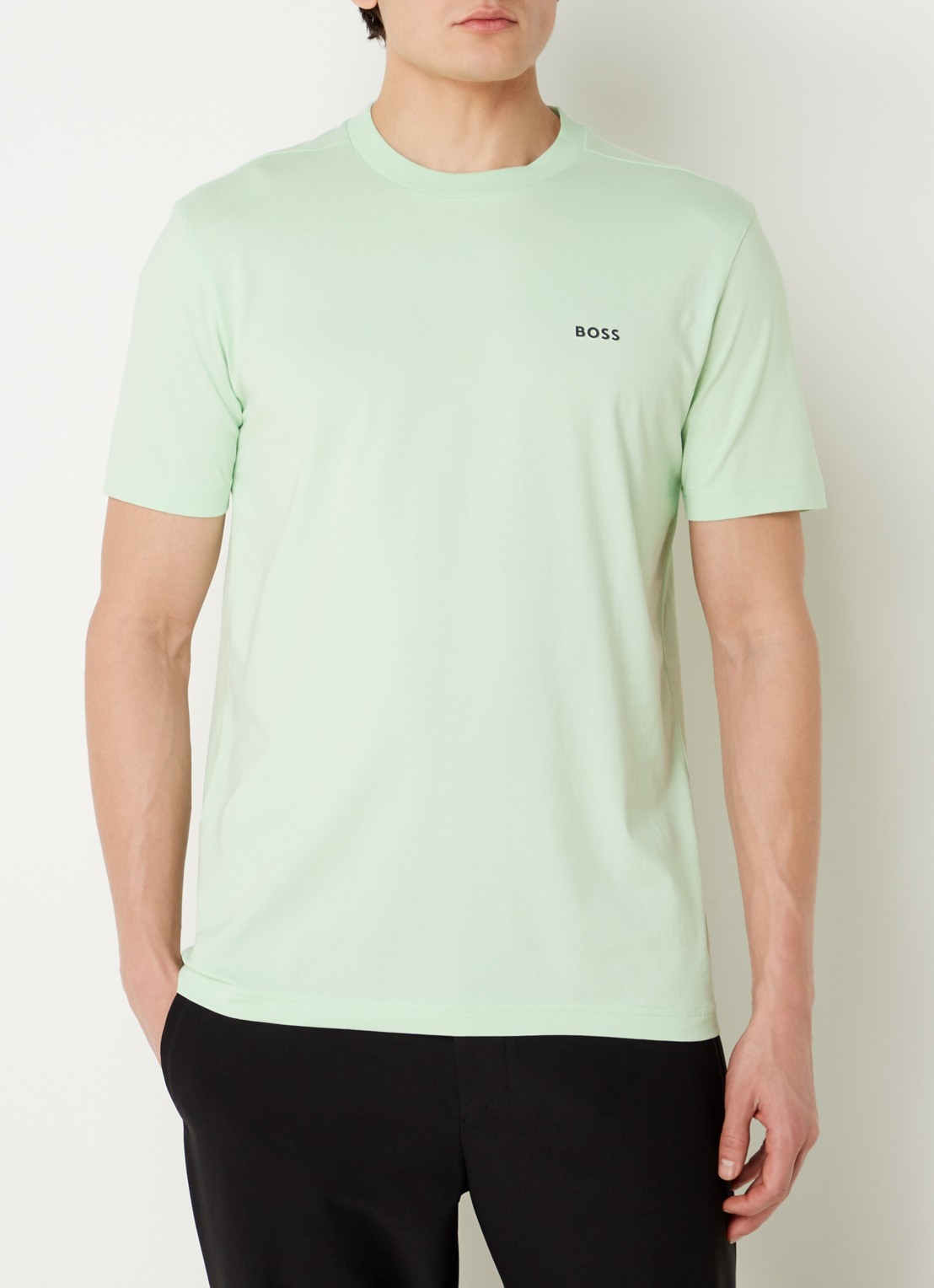 BOSS T-shirt van stretchkatoen met logodetail - detail 4 open green-388 / groen