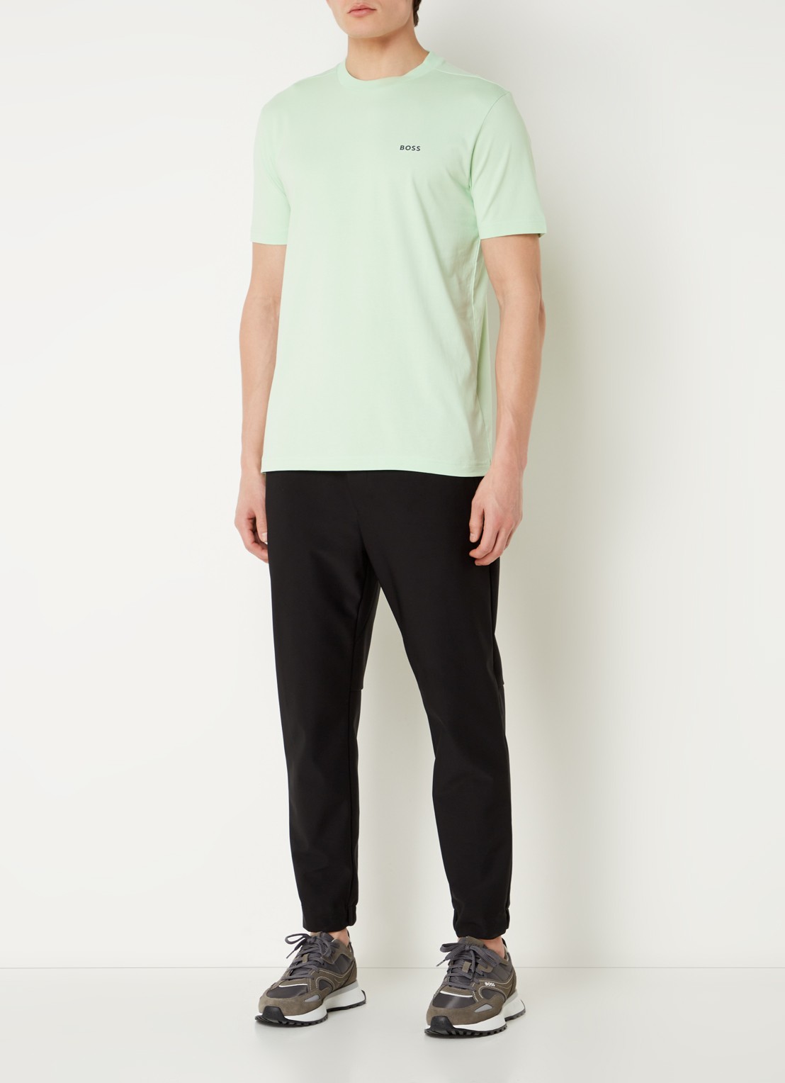 BOSS T-shirt van stretchkatoen met logodetail - voorkant 3 open green-388 / groen