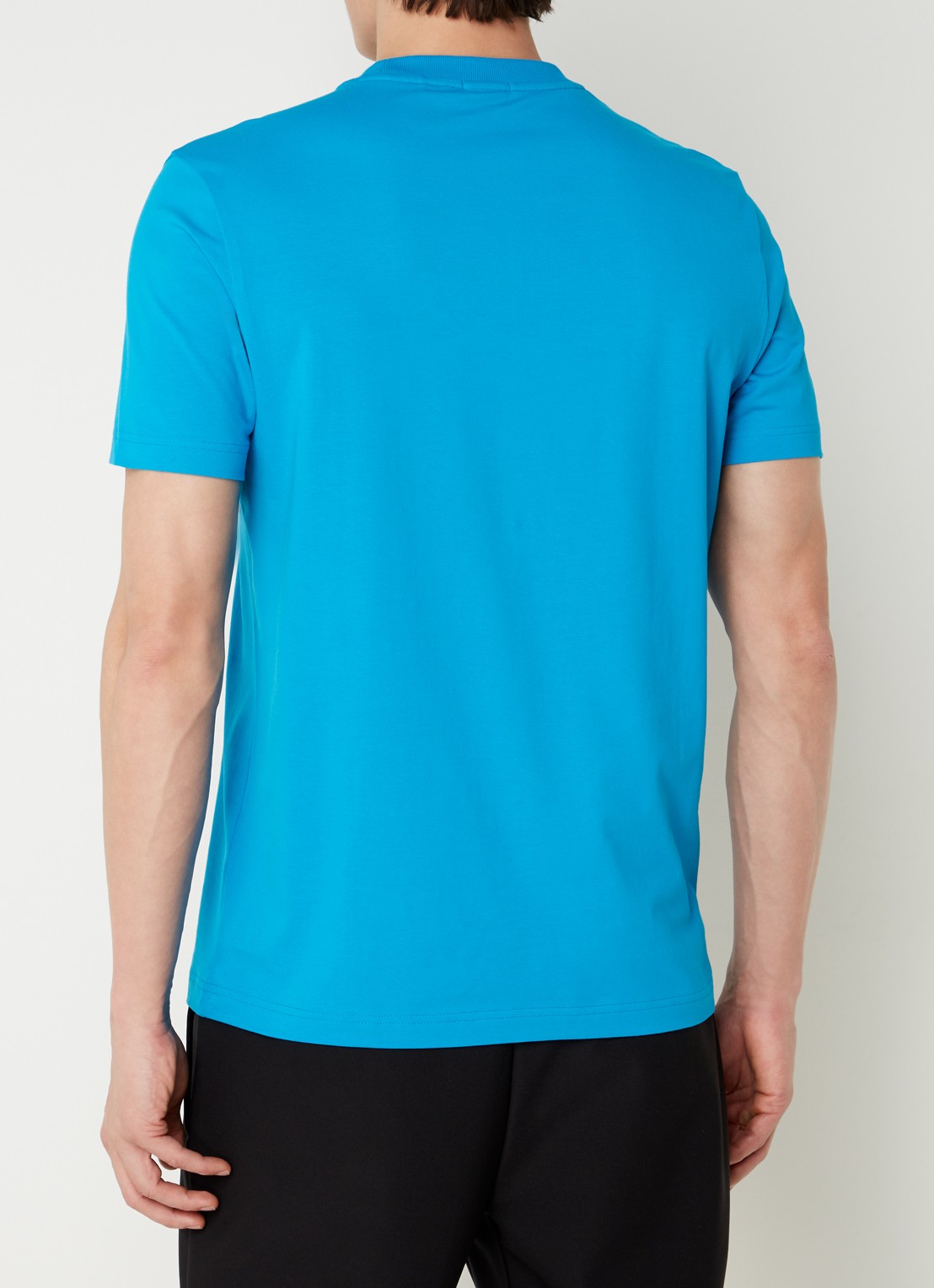 BOSS T-shirt van stretchkatoen met logodetail - achterkant 4 turquoise/aqua-442 / blauw