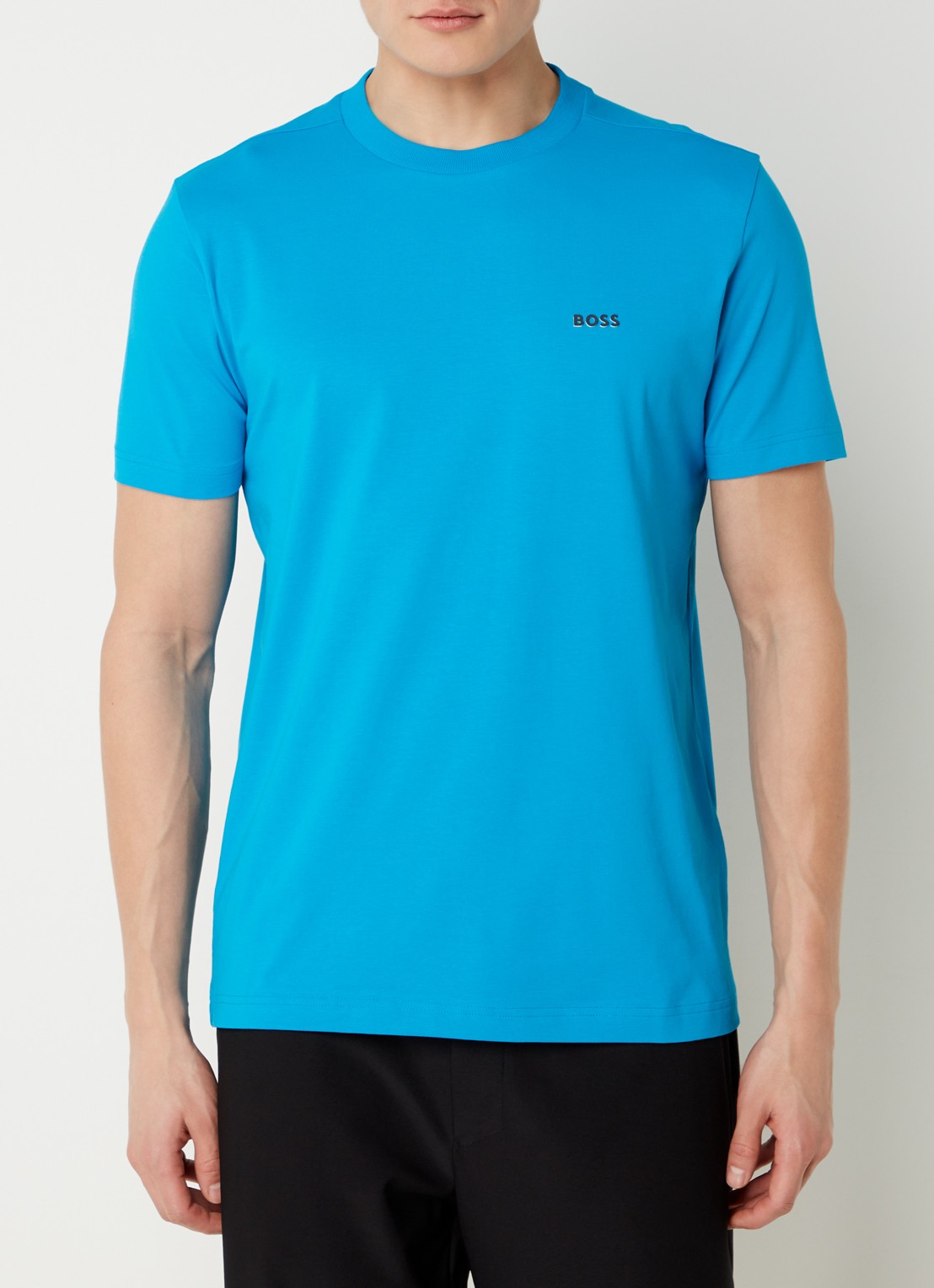 BOSS T-shirt van stretchkatoen met logodetail - detail 3 turquoise/aqua-442 / blauw