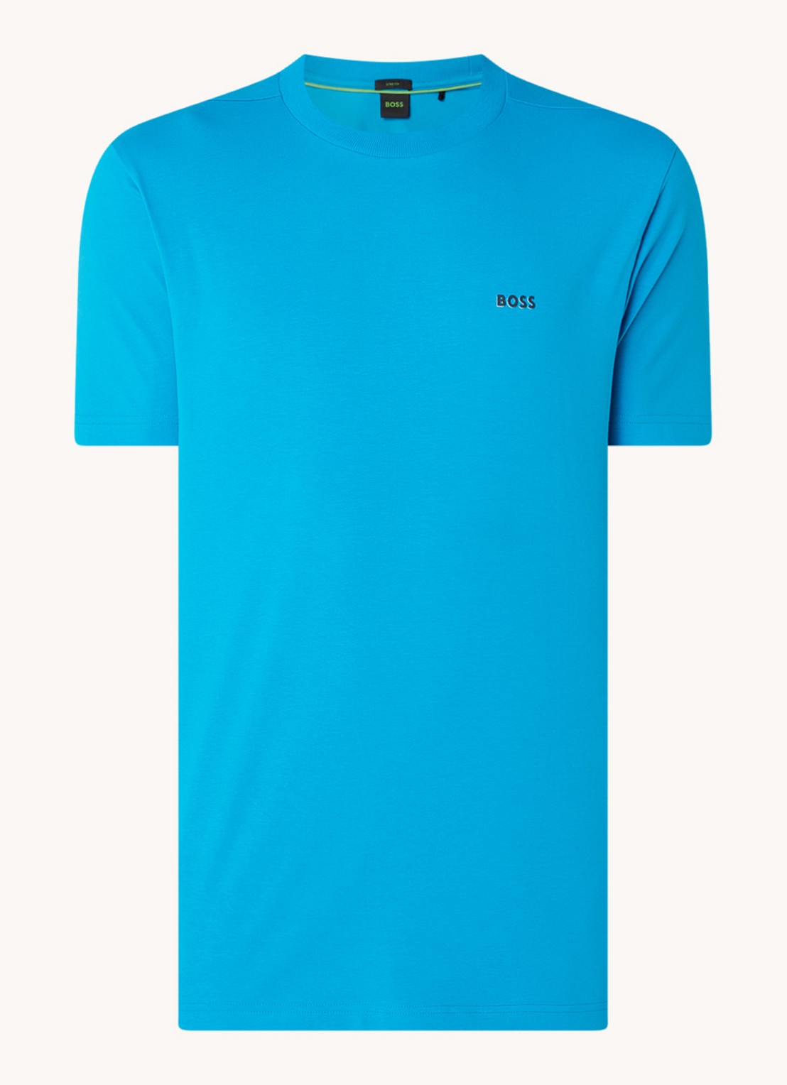 BOSS T-shirt van stretchkatoen met logodetail - voorkant turquoise/aqua-442 / blauw