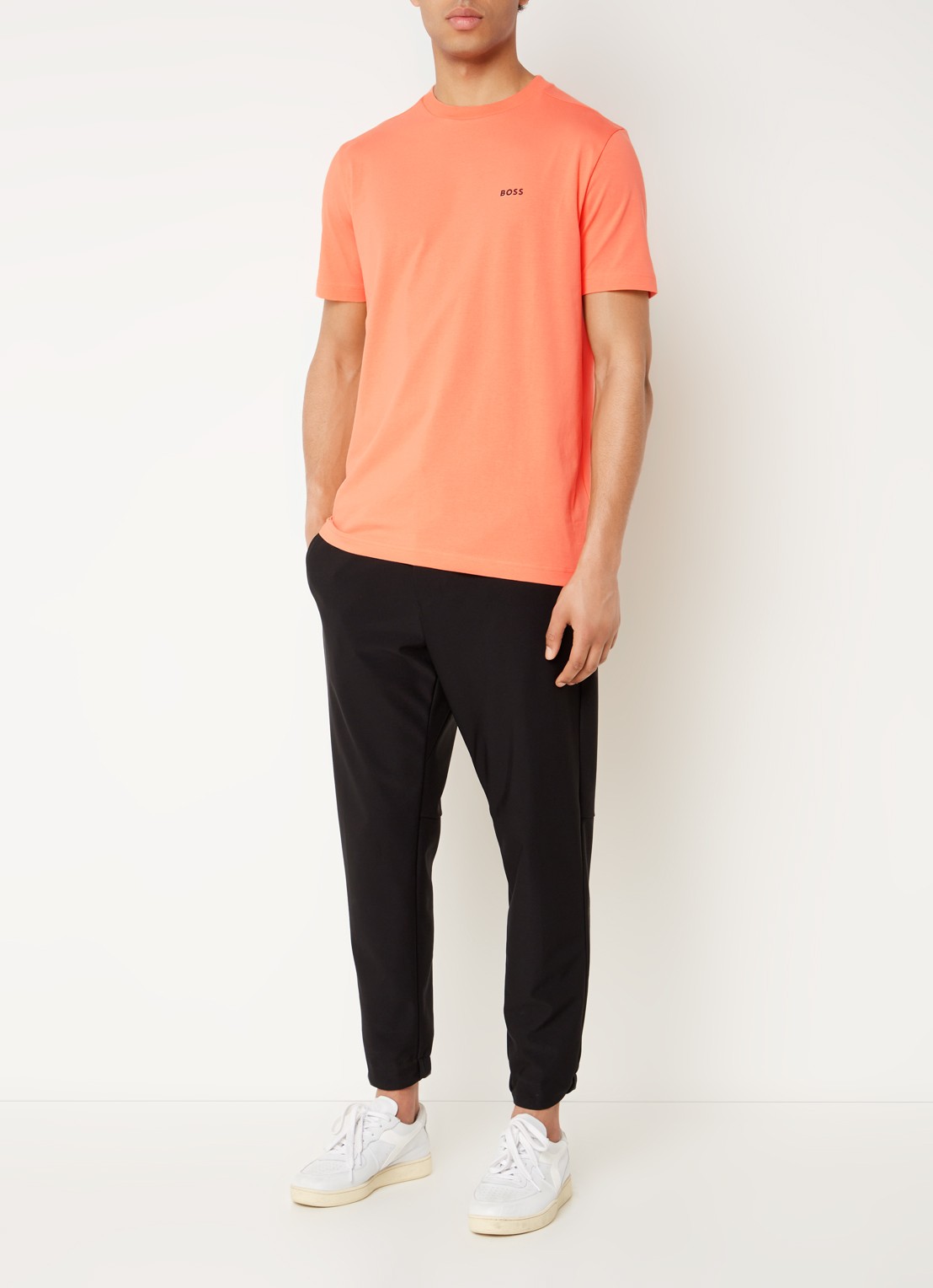 BOSS T-shirt van stretchkatoen met logodetail - voorkant 2 open red-649 / rood