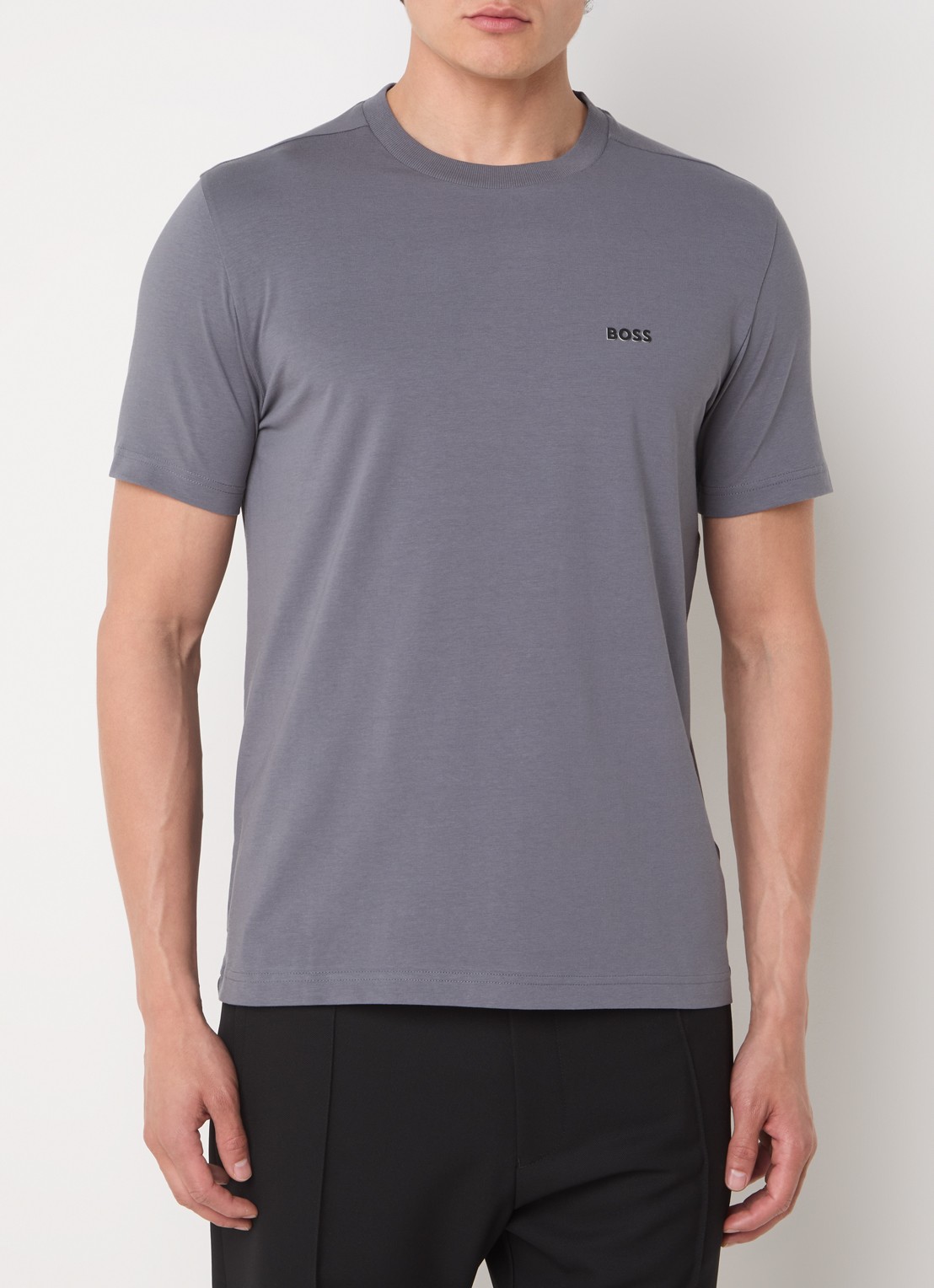 BOSS T-shirt van stretchkatoen met logodetail - detail 4 dark beige-251 / beige