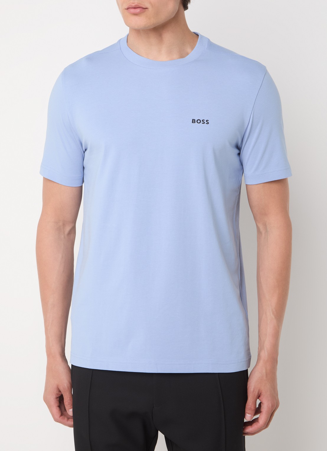 BOSS T-shirt van stretchkatoen met logodetail - detail lichtblauw