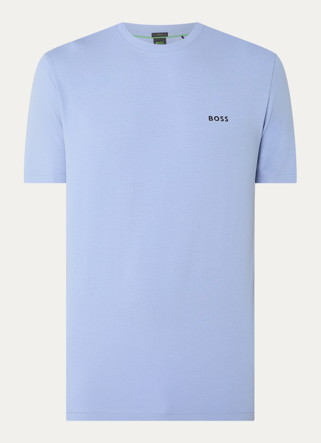 BOSS T-shirt van stretchkatoen met logodetail - voorkant 2 lichtblauw