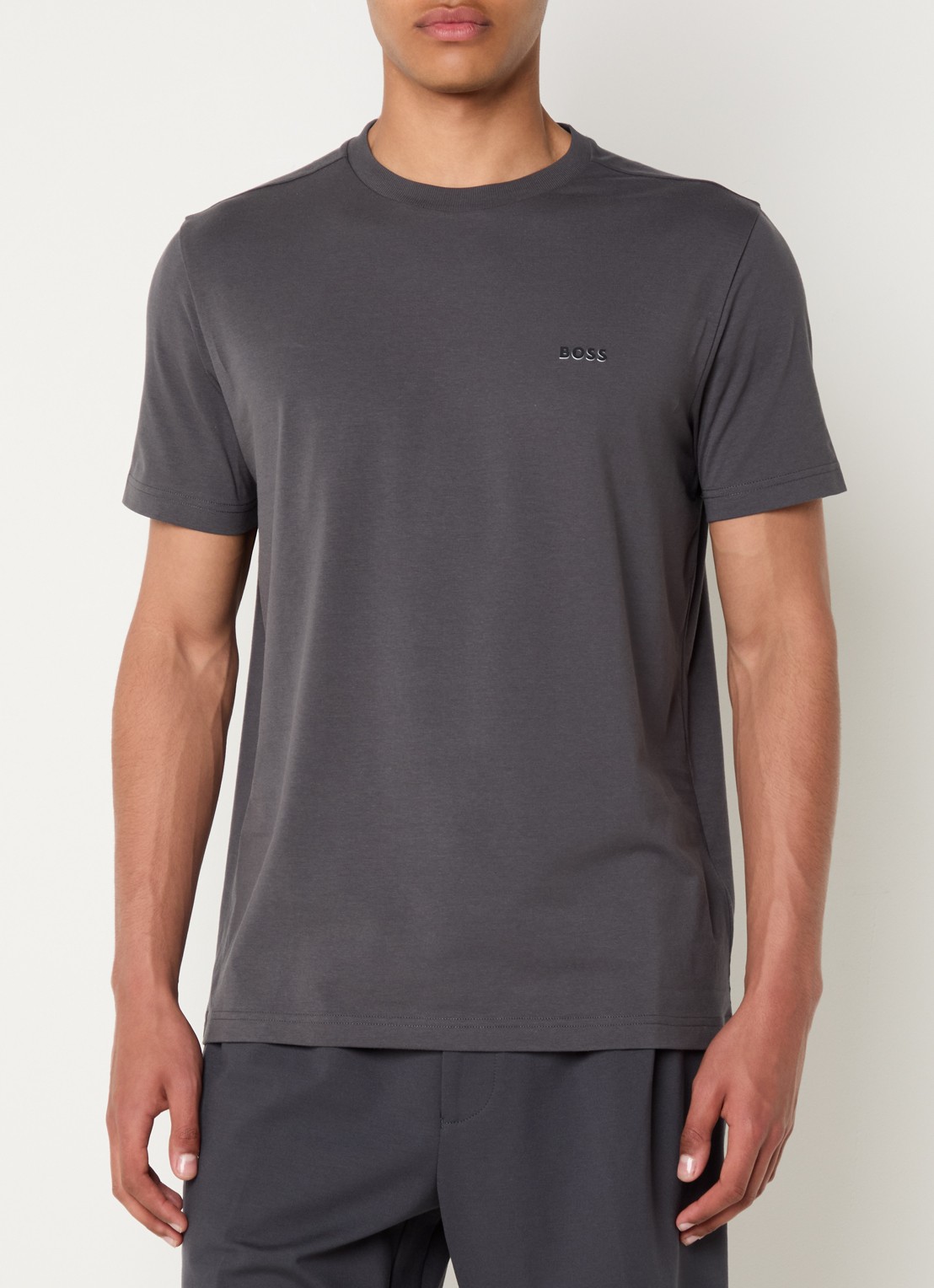 BOSS T-shirt van stretchkatoen met logodetail - detail 3 dark grey-027 / grijs