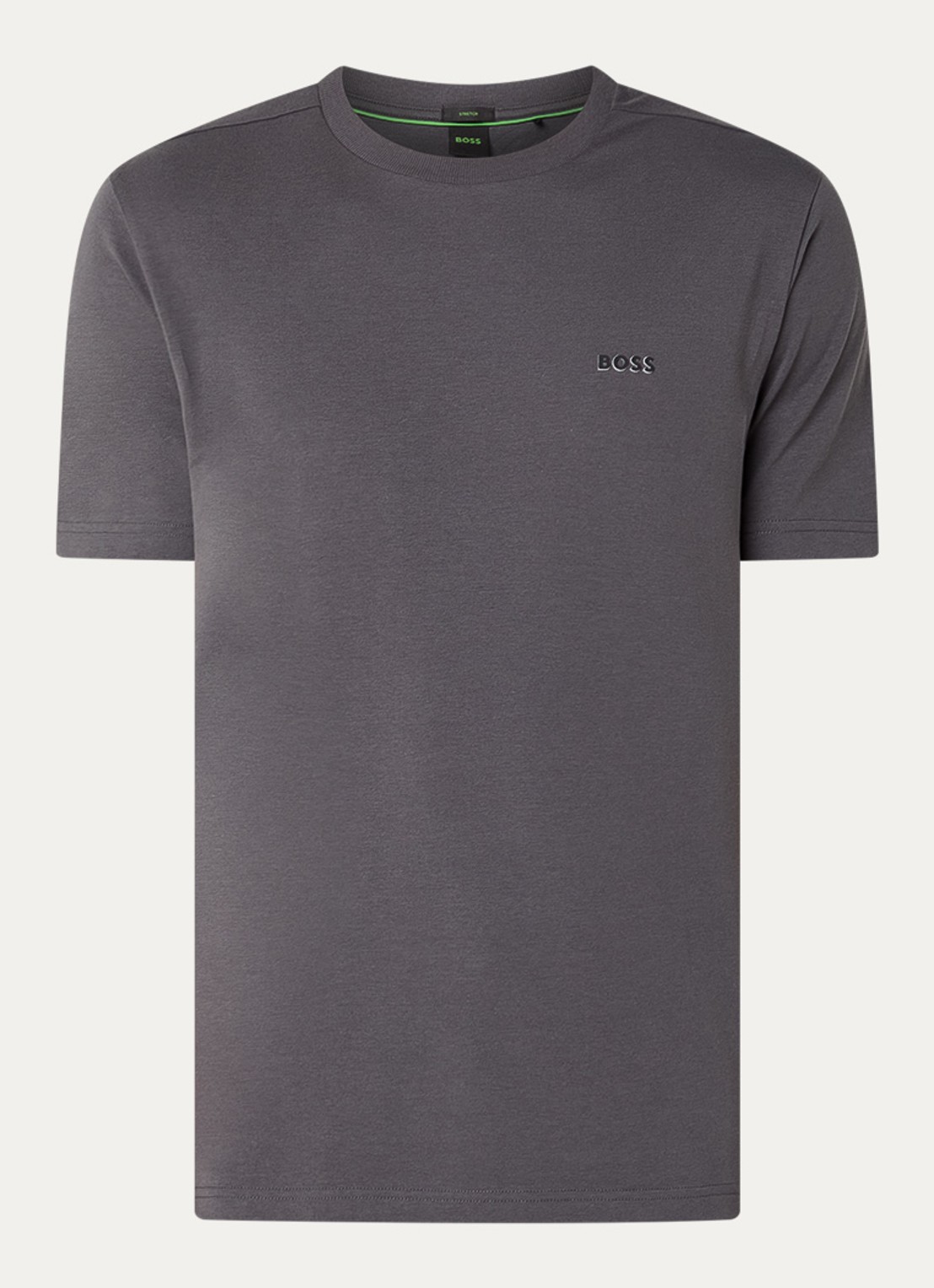 BOSS T-shirt van stretchkatoen met logodetail - voorkant dark grey-027 / grijs