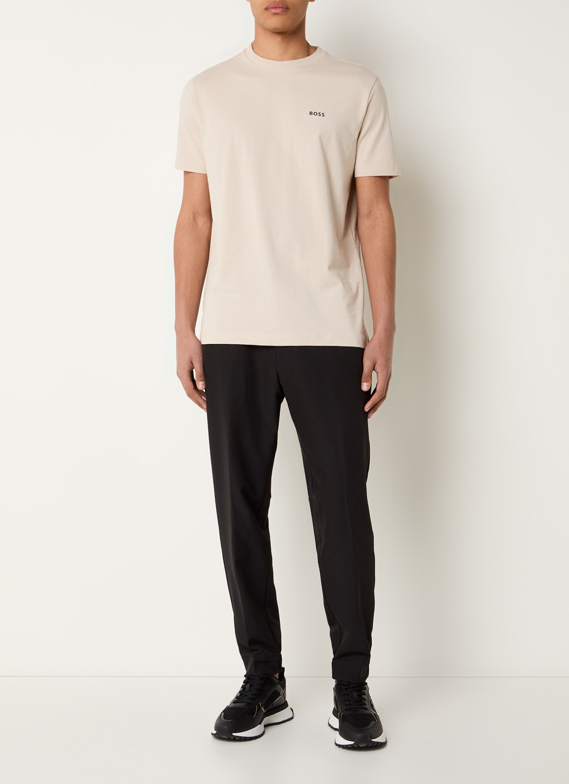 BOSS T-shirt van stretchkatoen met logodetail - voorkant 2 open beige-284 / beige