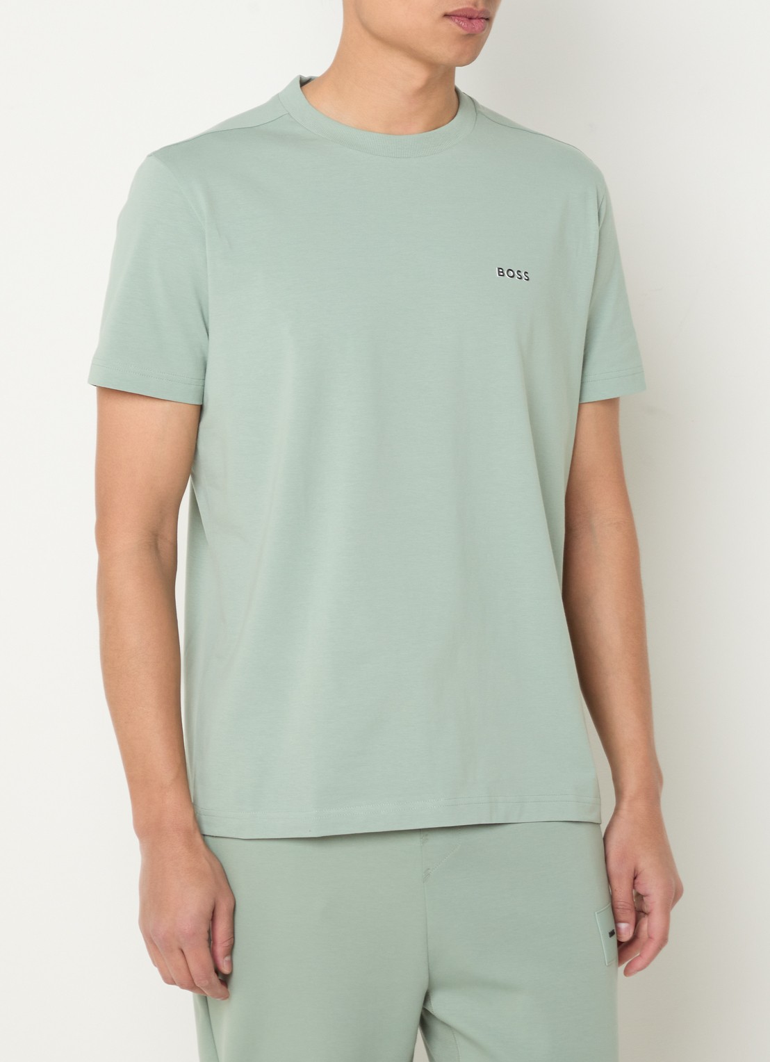BOSS T-shirt van stretchkatoen met logodetail - detail open green-357 / groen