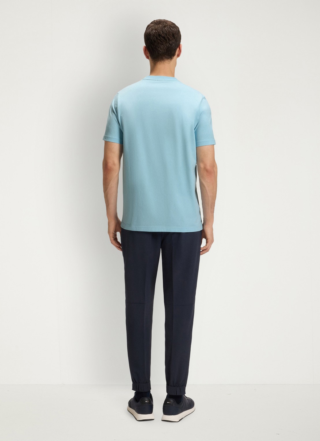 BOSS T-shirt van stretchkatoen met logodetail - achterkant 3 light/pastel blue-455 / blauw