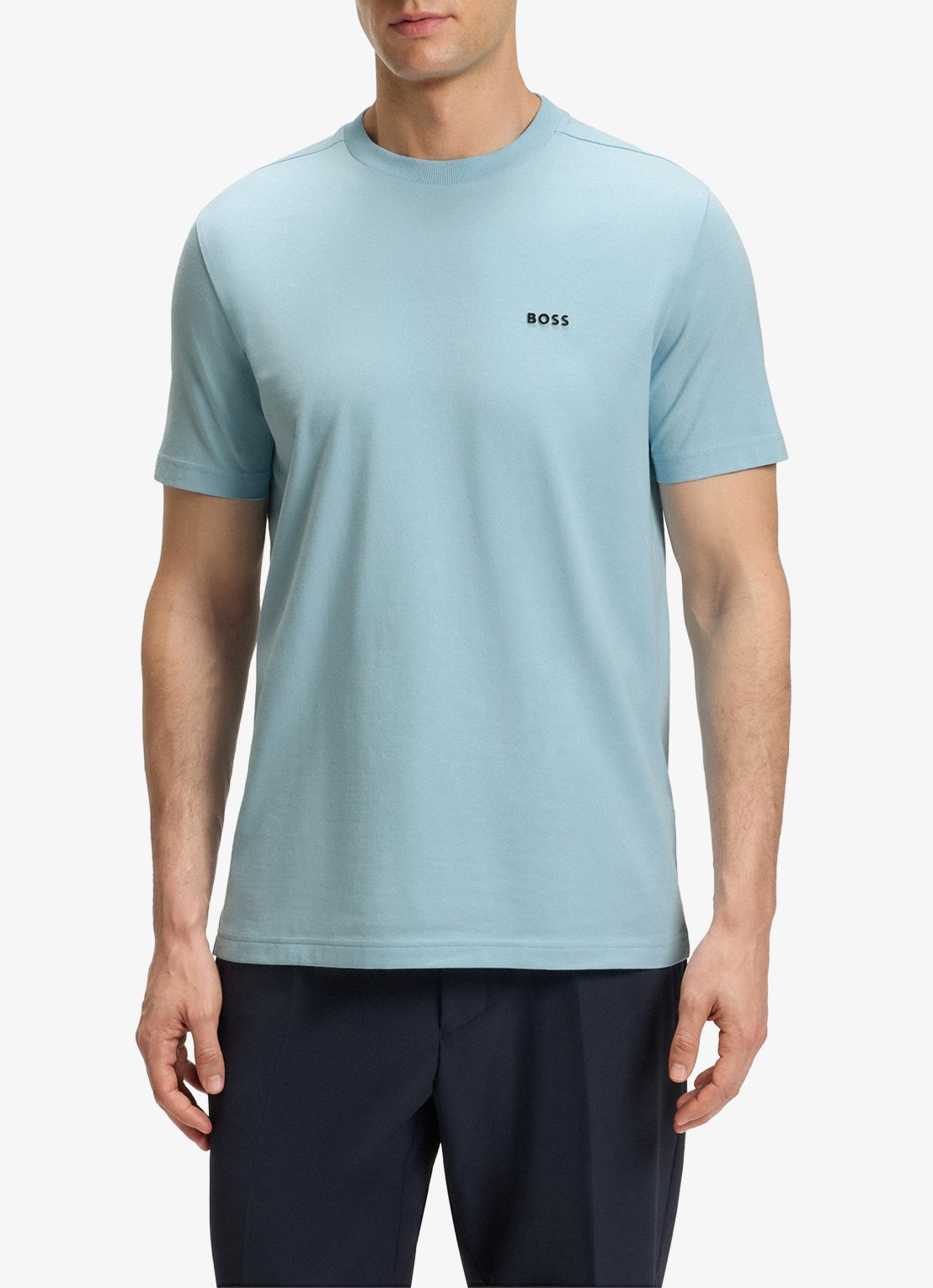 BOSS T-shirt van stretchkatoen met logodetail - detail light/pastel blue-455 / blauw