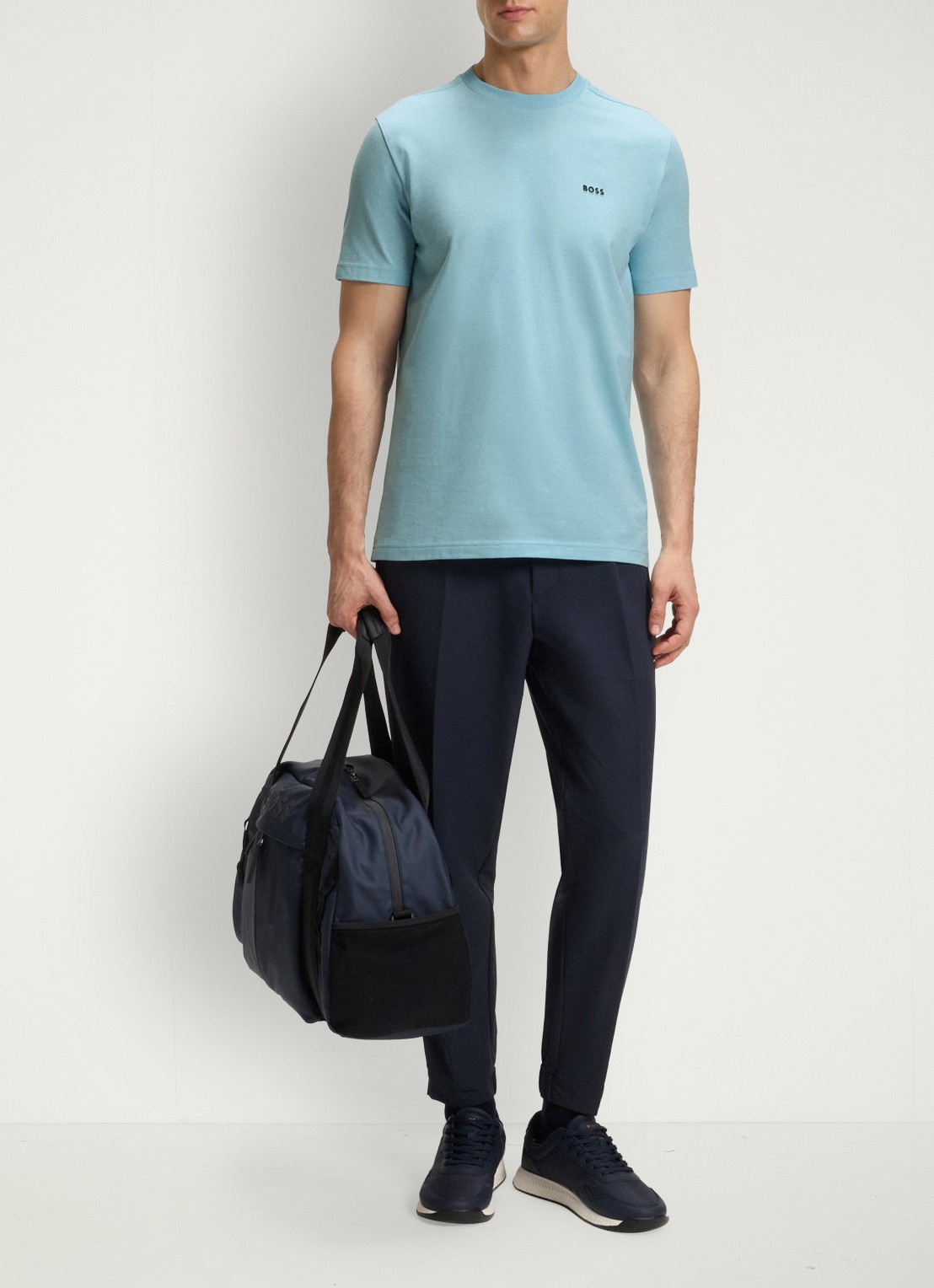 BOSS T-shirt van stretchkatoen met logodetail - voorkant 5 light/pastel blue-455 / blauw