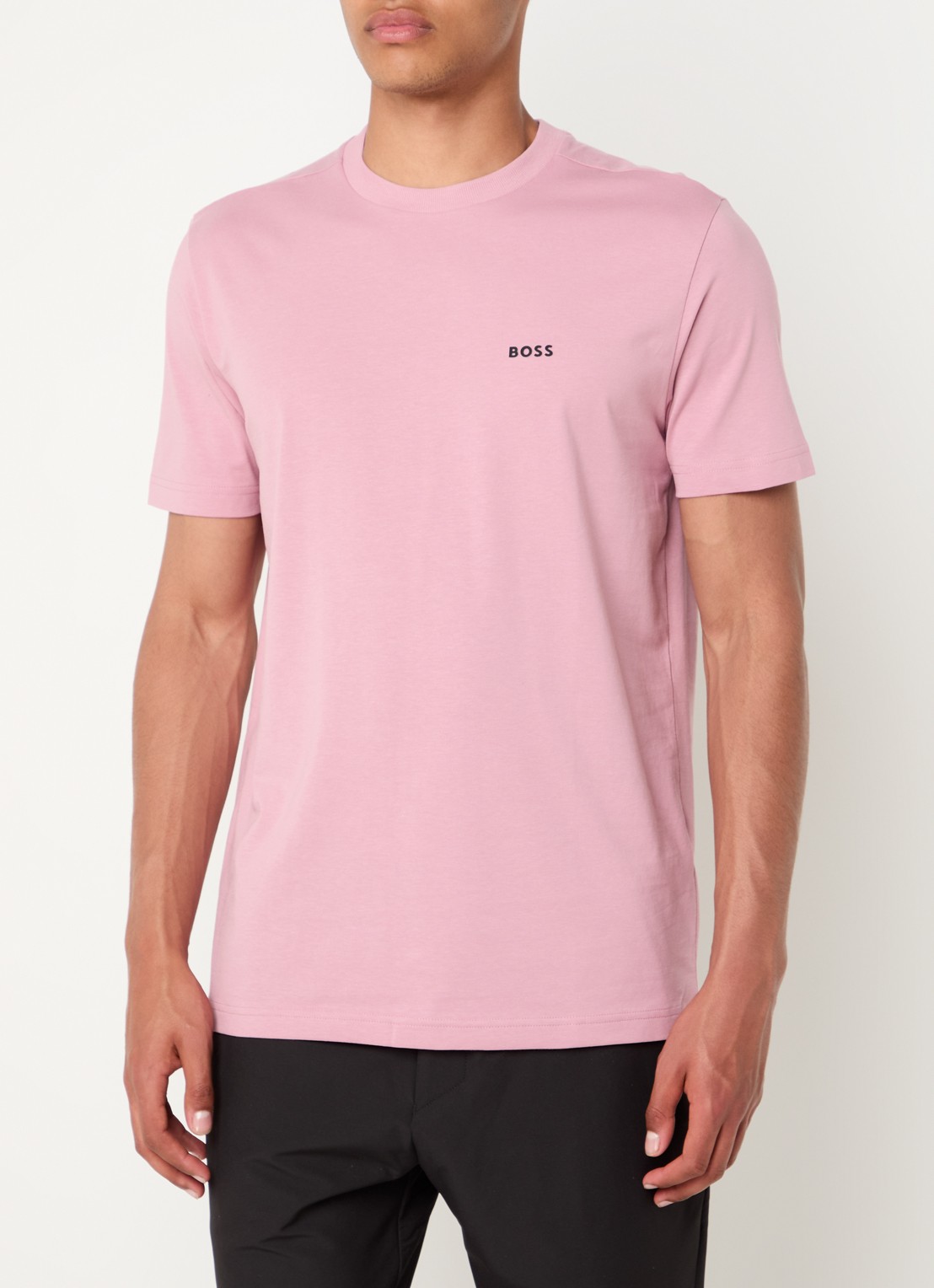 BOSS T-shirt van stretchkatoen met logodetail - detail 3 open pink-696 / roze