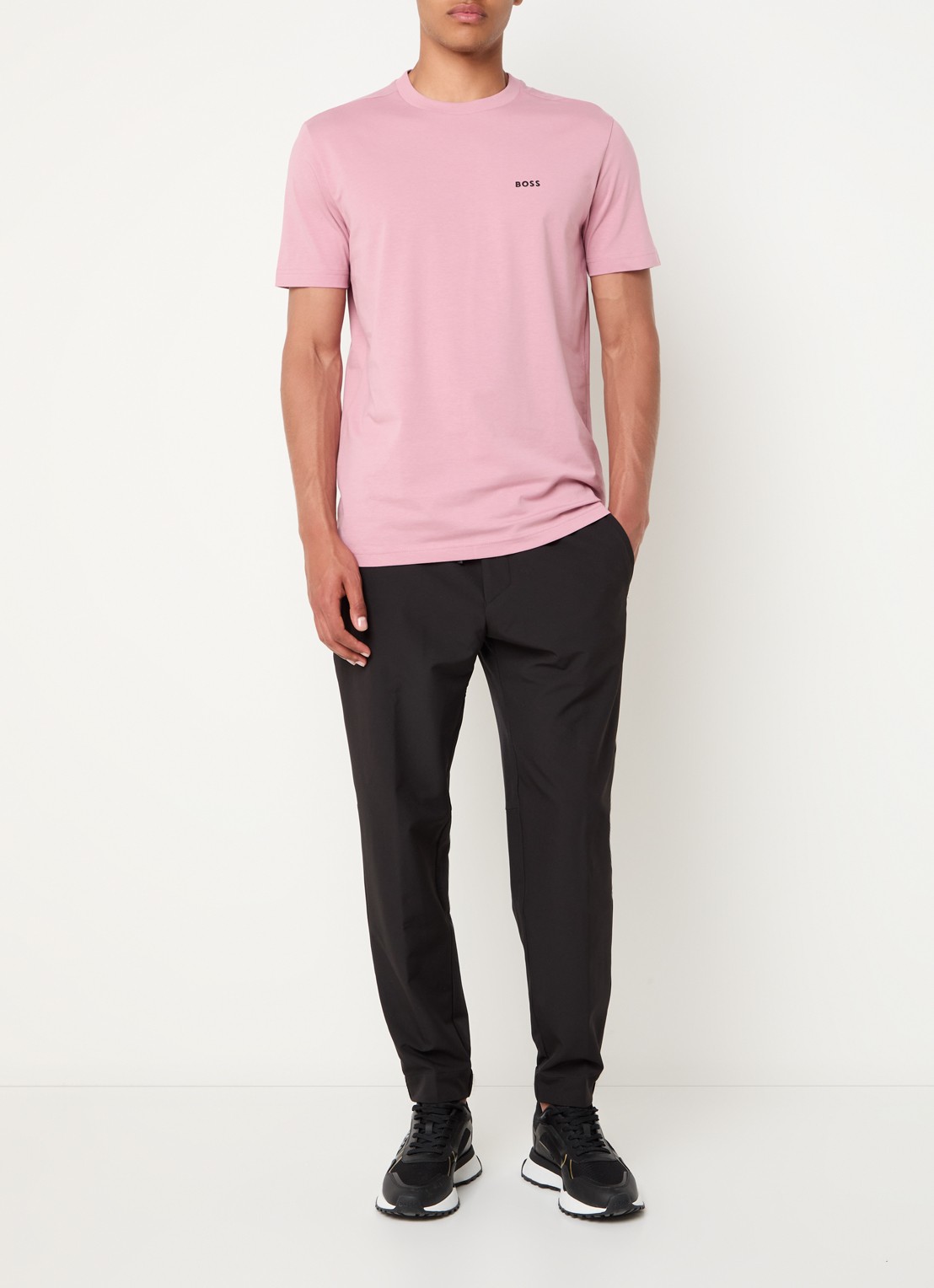 BOSS T-shirt van stretchkatoen met logodetail - voorkant 2 open pink-696 / roze