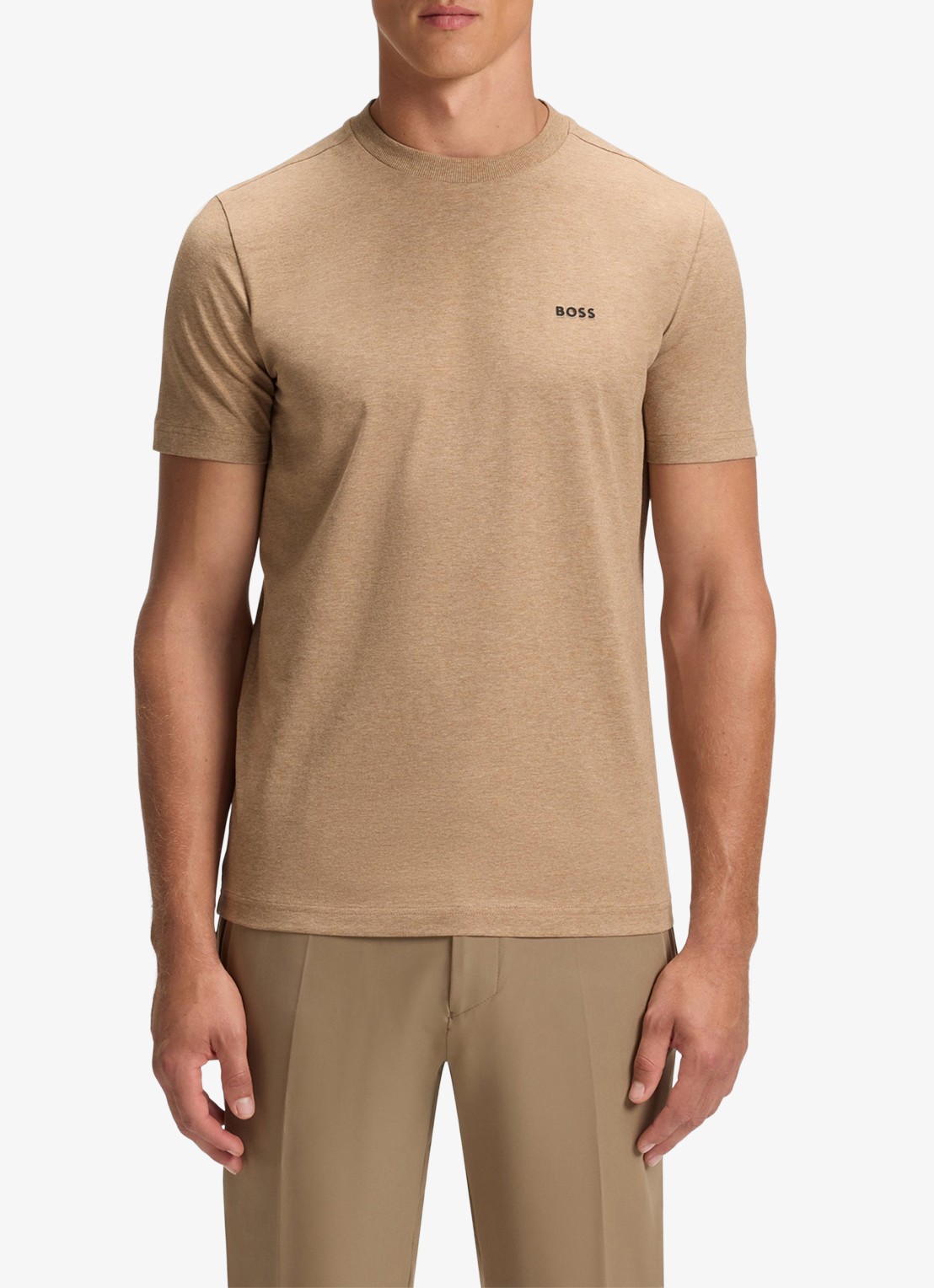 BOSS T-shirt van stretchkatoen met logodetail - detail 2 medium beige-266 / beige