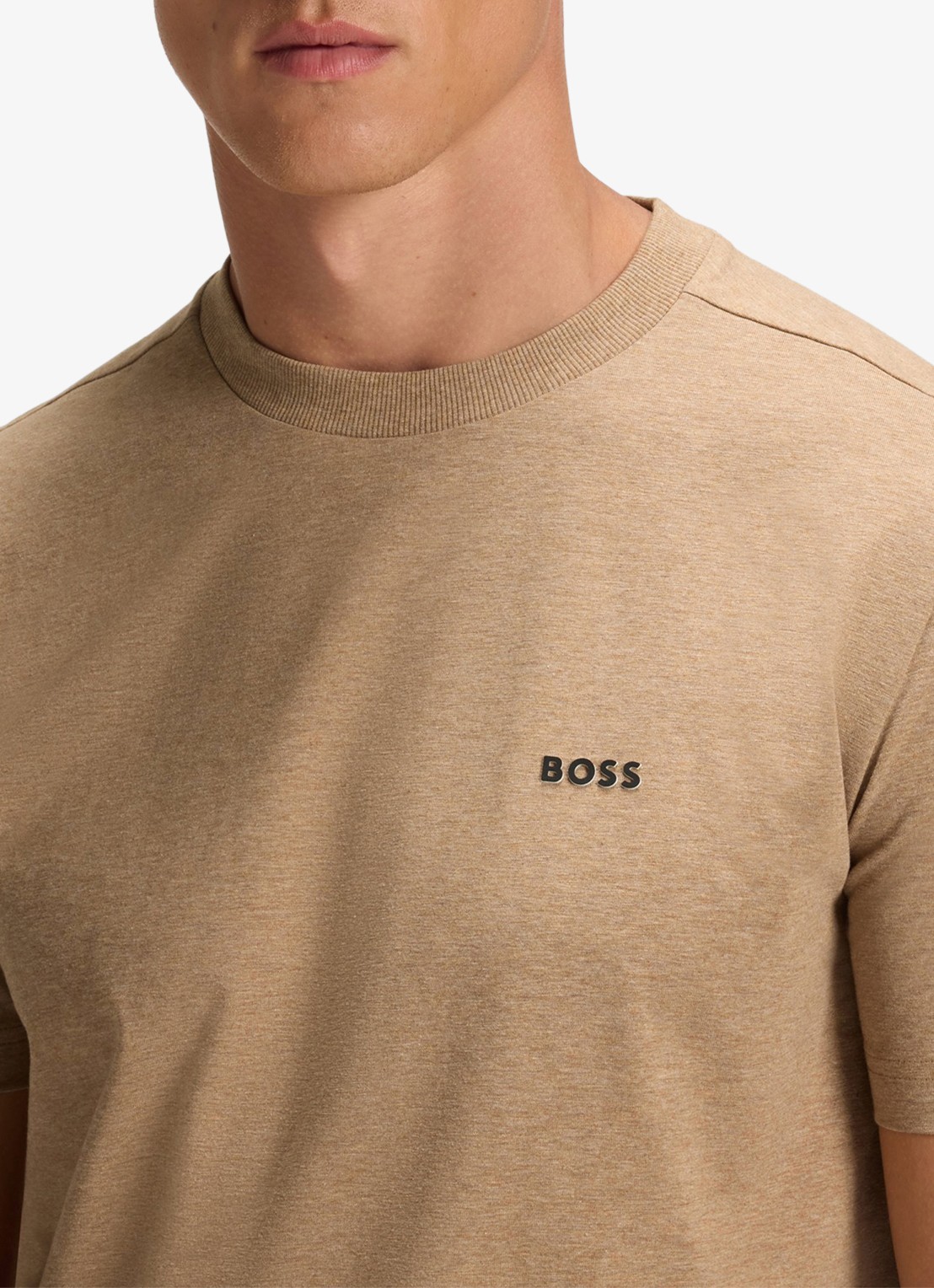 BOSS T-shirt van stretchkatoen met logodetail - detail 3 medium beige-266 / beige