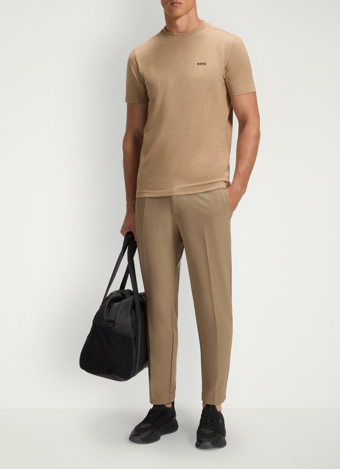 BOSS T-shirt van stretchkatoen met logodetail - voorkant 5 medium beige-266 / beige