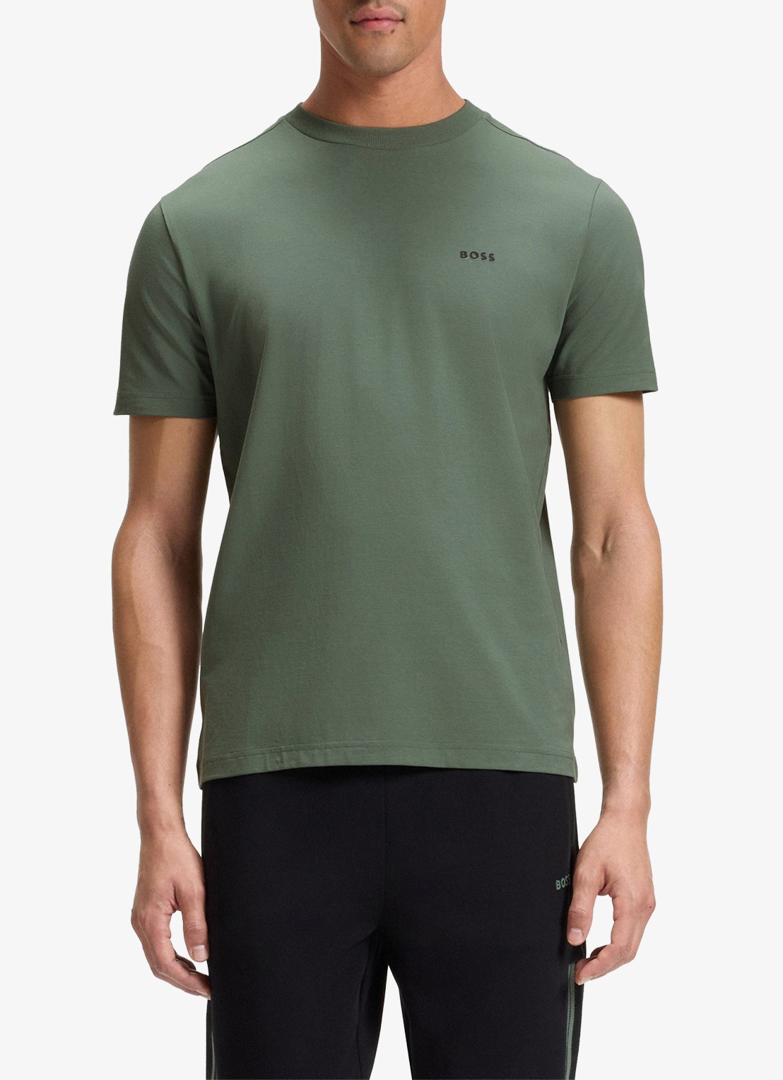 BOSS T-shirt van stretchkatoen met logodetail - detail 4 open green-358 / groen