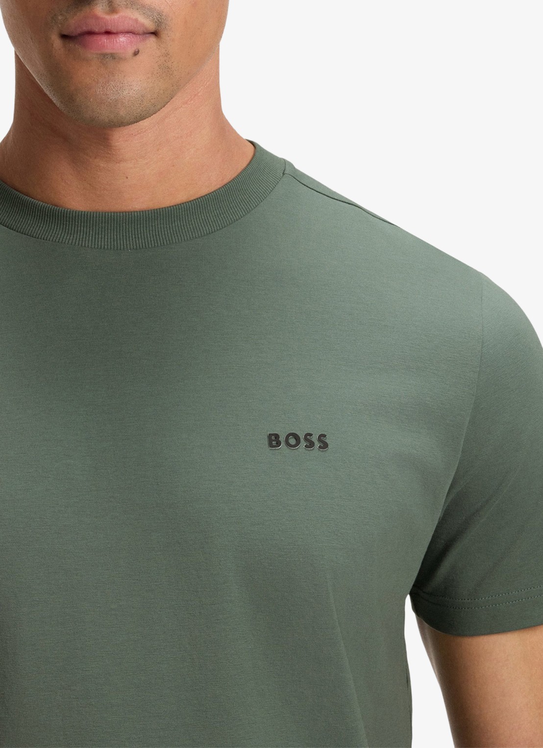 BOSS T-shirt van stretchkatoen met logodetail - detail 5 open green-358 / groen