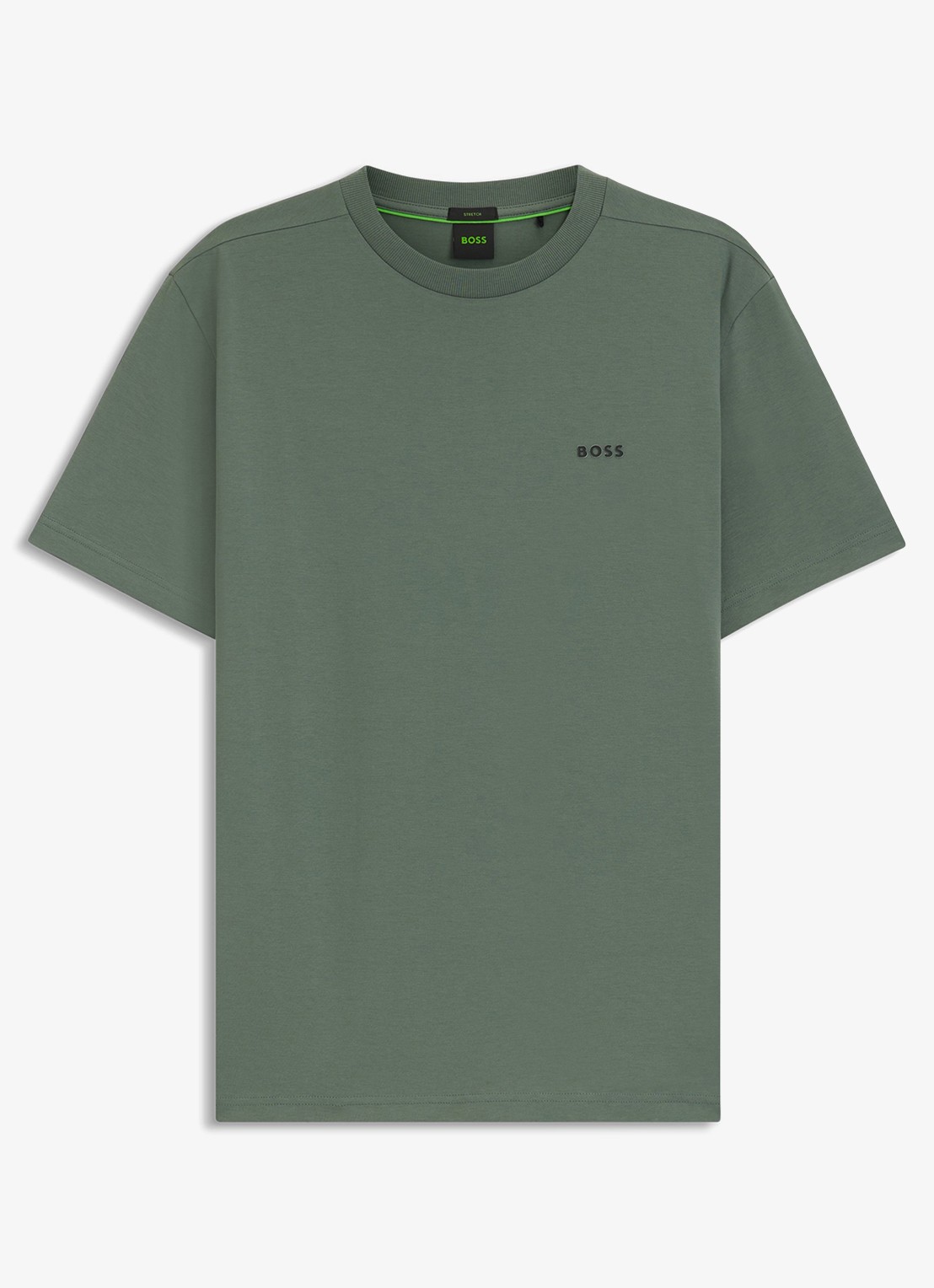 BOSS T-shirt van stretchkatoen met logodetail - voorkant 2 open green-358 / groen