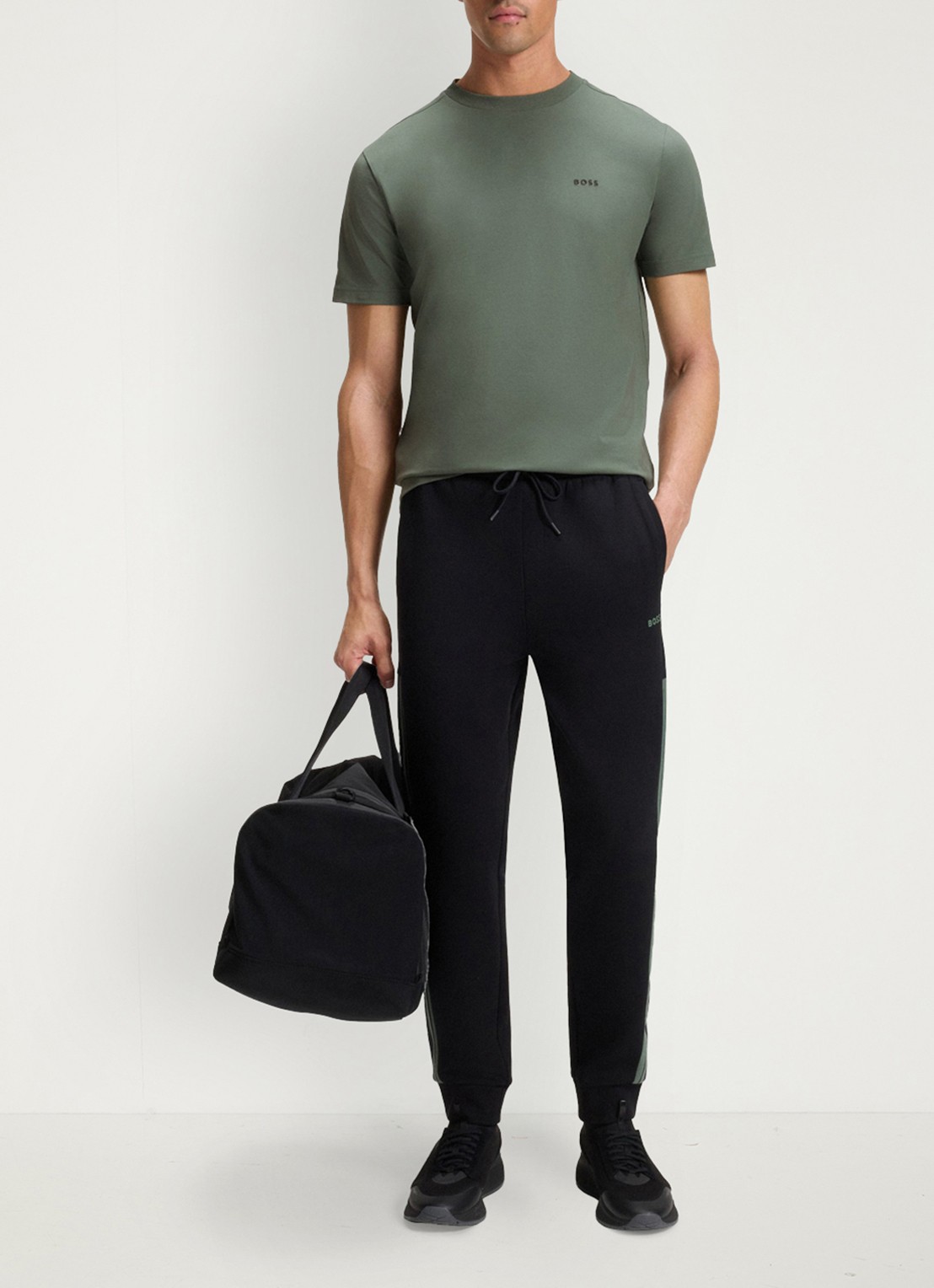 BOSS T-shirt van stretchkatoen met logodetail - voorkant 3 open green-358 / groen
