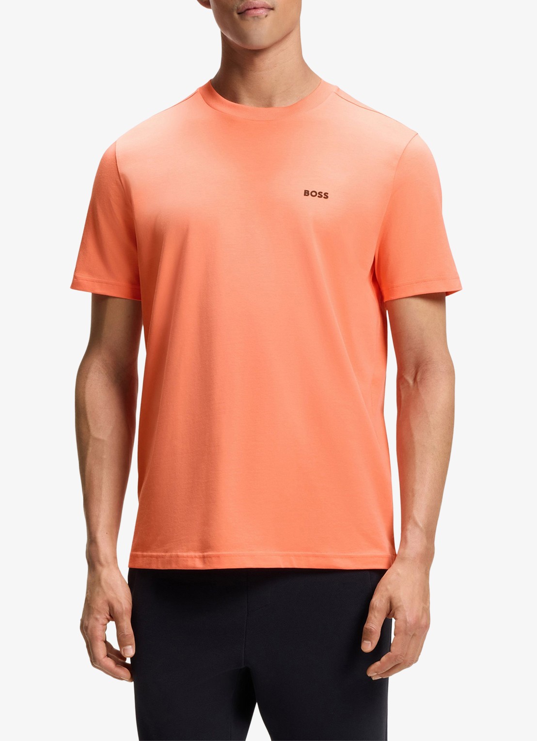 BOSS T-shirt van stretchkatoen met logodetail - detail pink-650 / roze