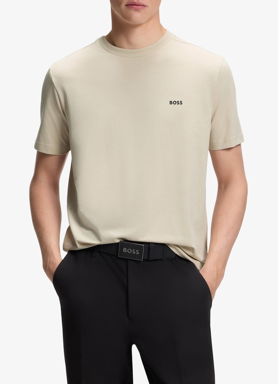 BOSS T-shirt van stretchkatoen met logodetail - detail 4 light beige-275 / beige