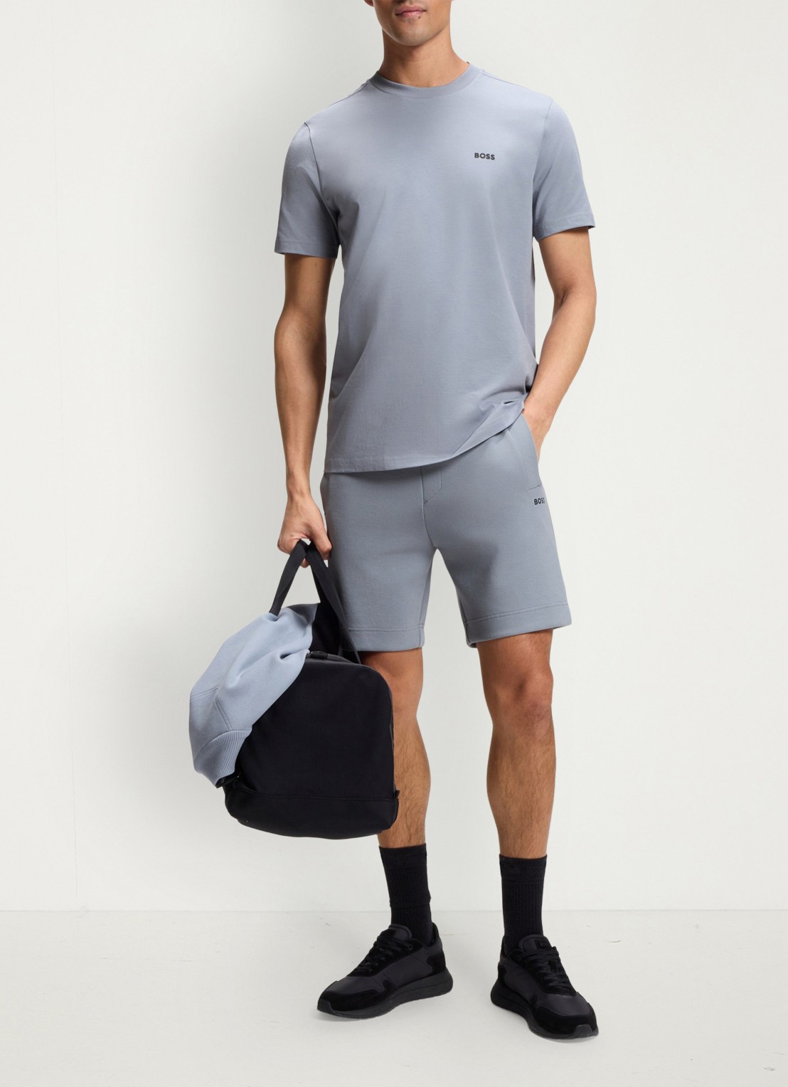 BOSS T-shirt van stretchkatoen met logodetail - voorkant 2 dark grey-026 / grijs