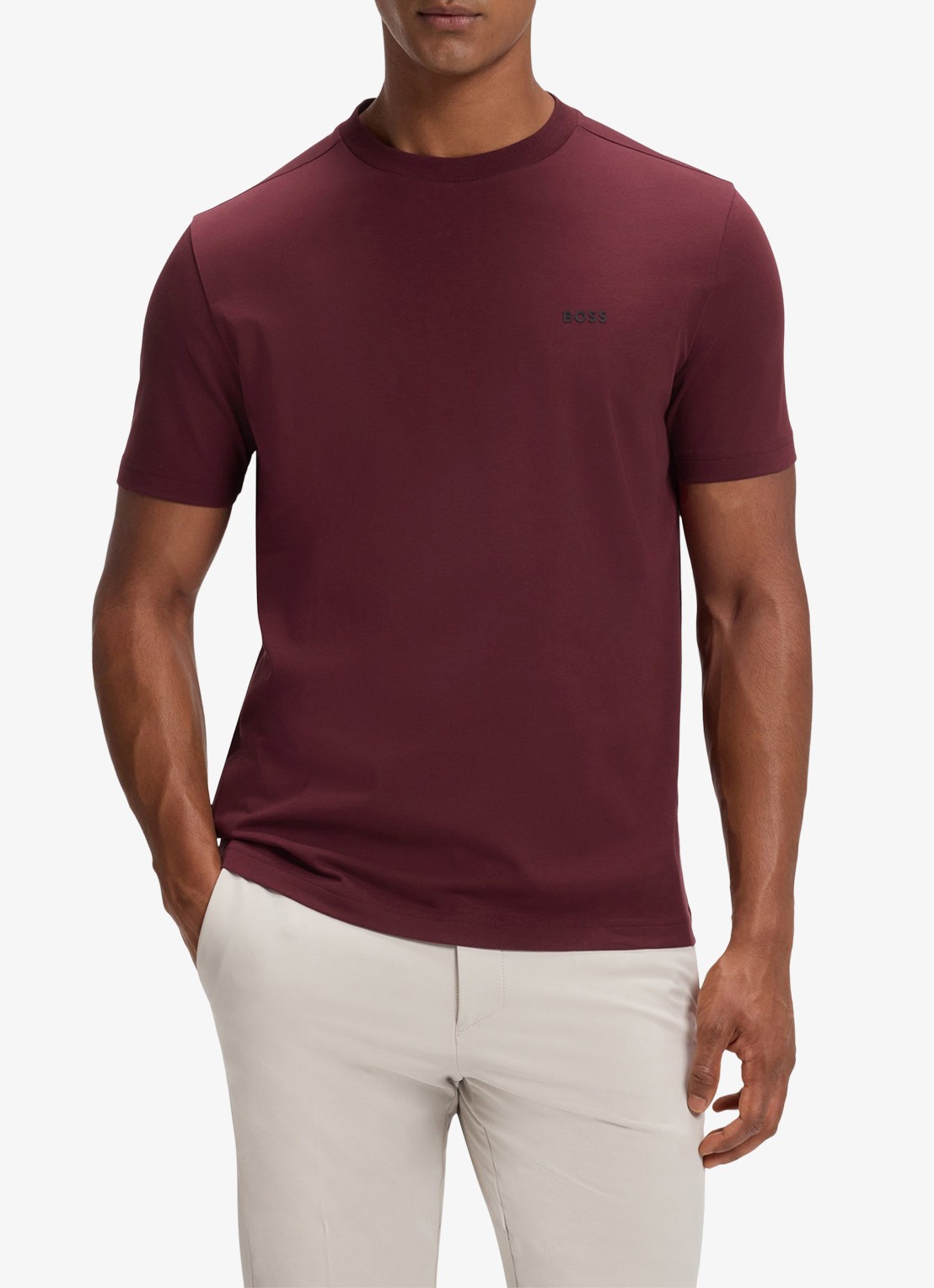 BOSS T-shirt van stretchkatoen met logodetail - detail 4 dark pink-654 / roze