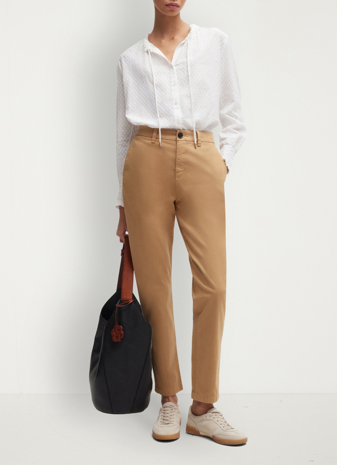 BOSS Tachini high waist slim fit chino met steekzakken en stretch - voorkant 2 camel