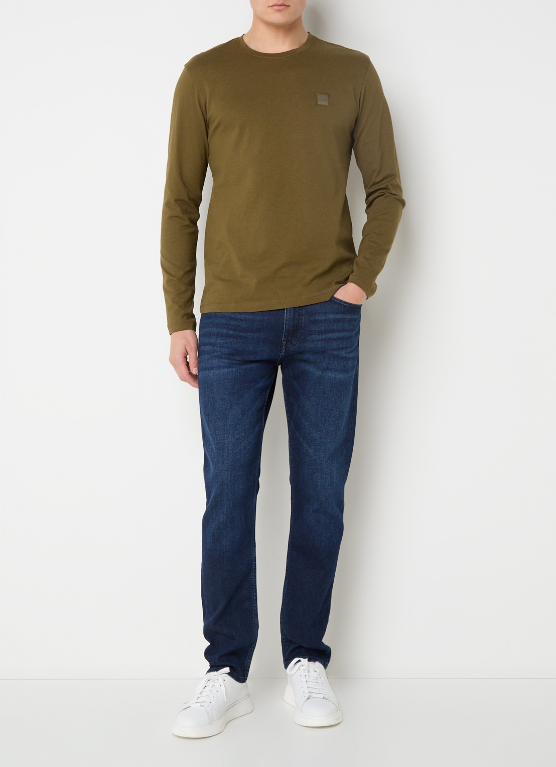 BOSS Tacks longsleeve met logo - voorkant 3 bronsgroen