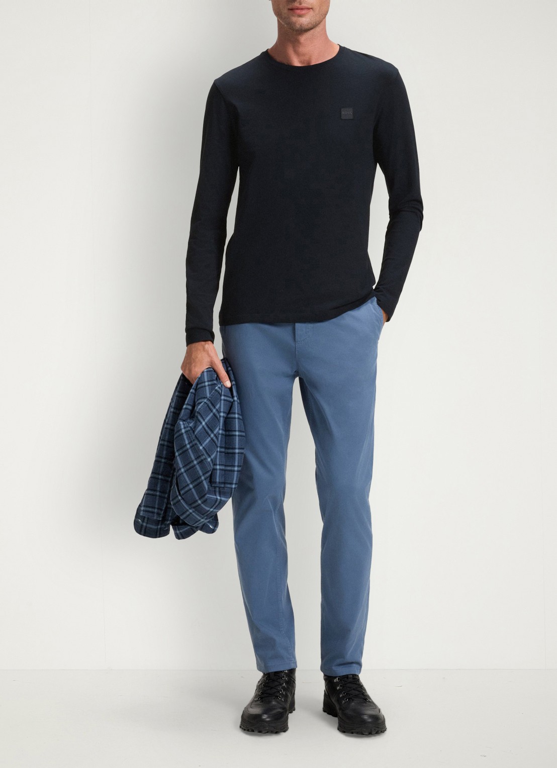 BOSS Tacks longsleeve met logo - voorkant 2 donkerblauw