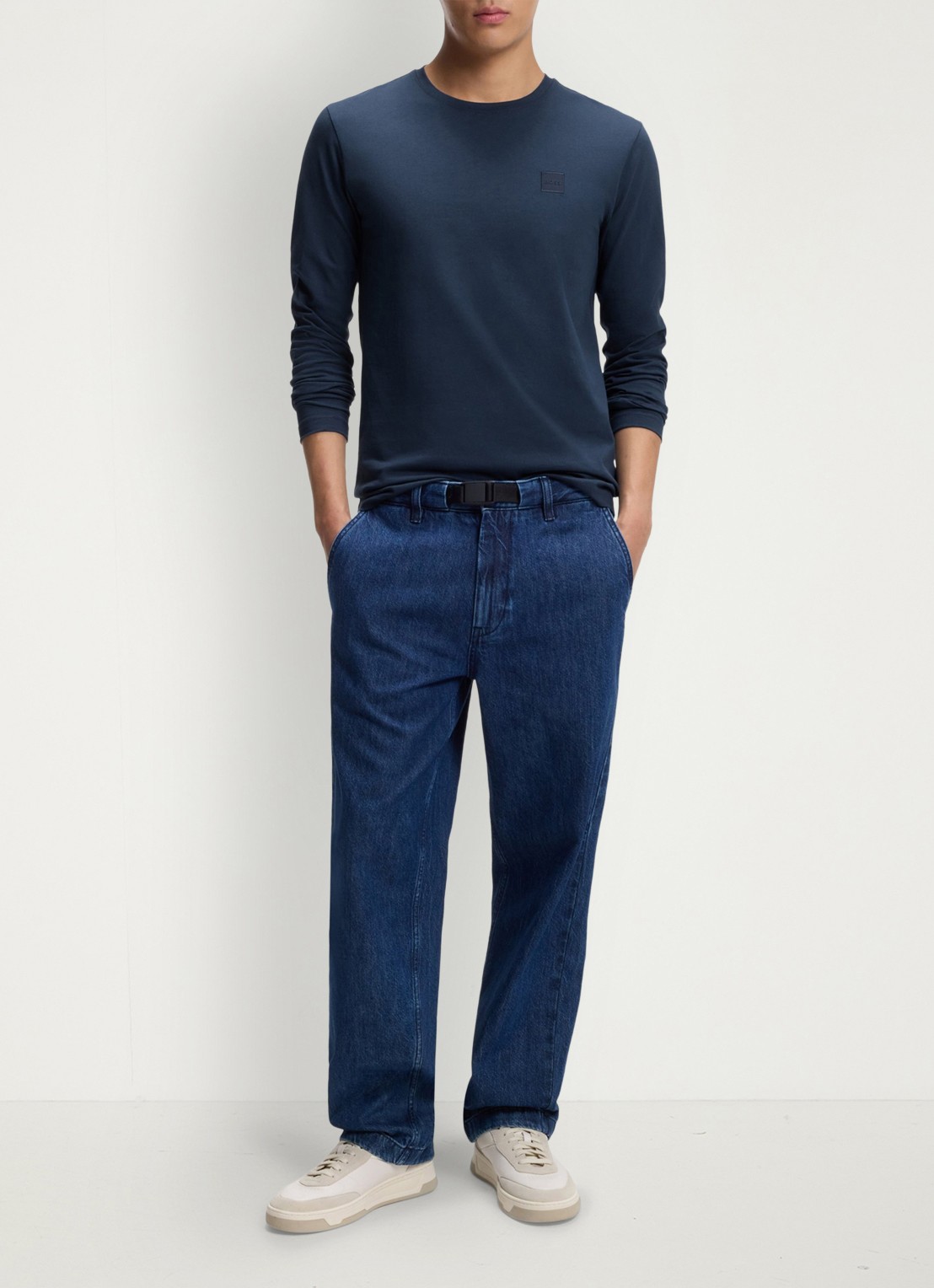 BOSS Tacks longsleeve met logo - voorkant 2 blauw