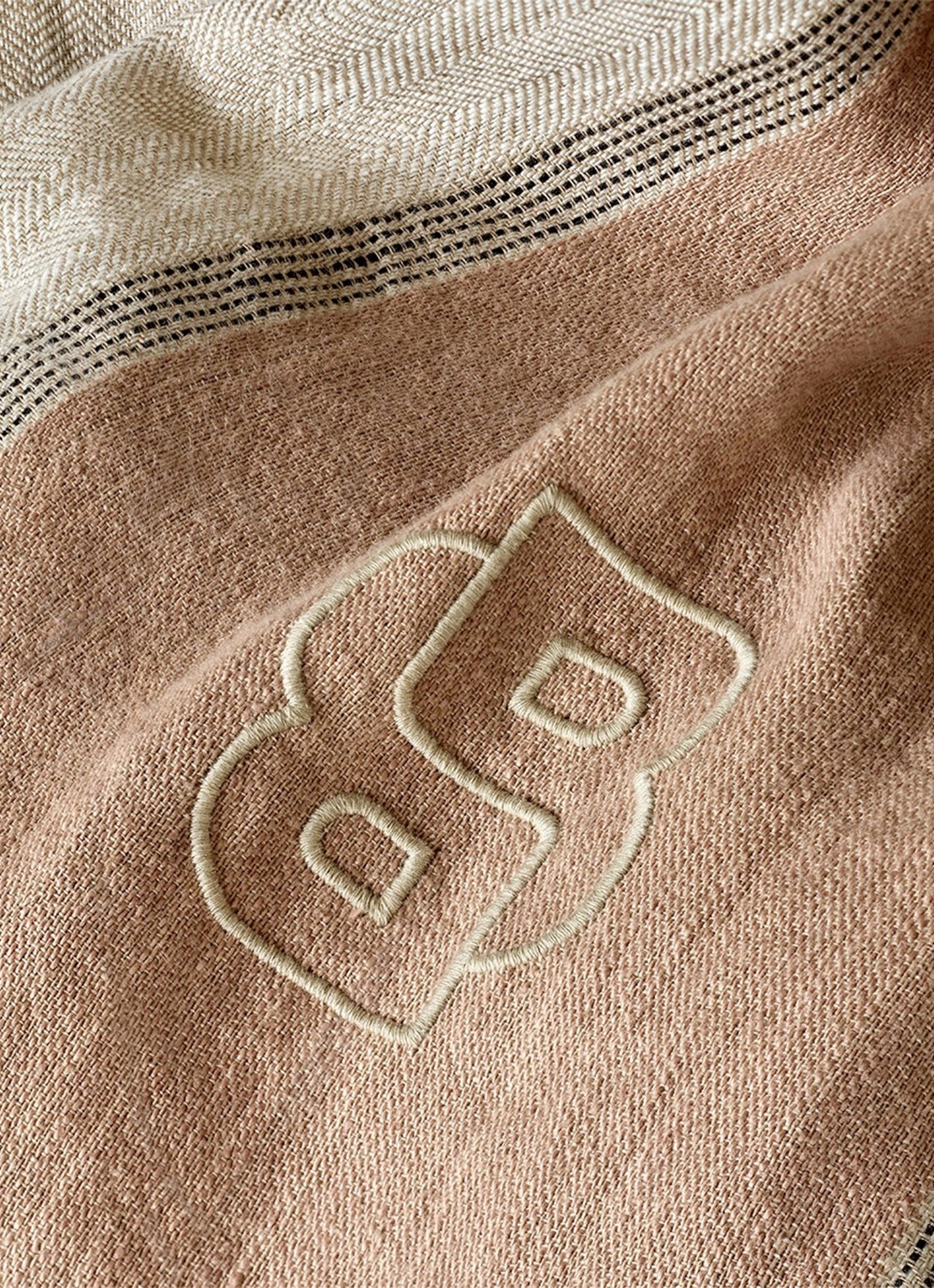 BOSS Taman plaid van linnen 140 x 185 cm - detail beige