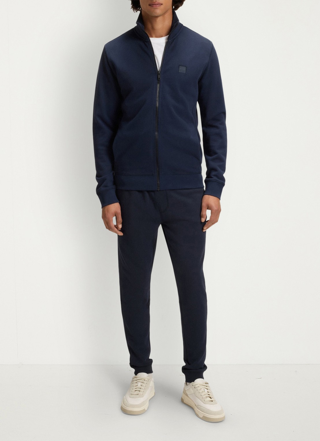 BOSS Tapered fit joggingbroek met logo en steekzakken - voorkant 5 donkerblauw