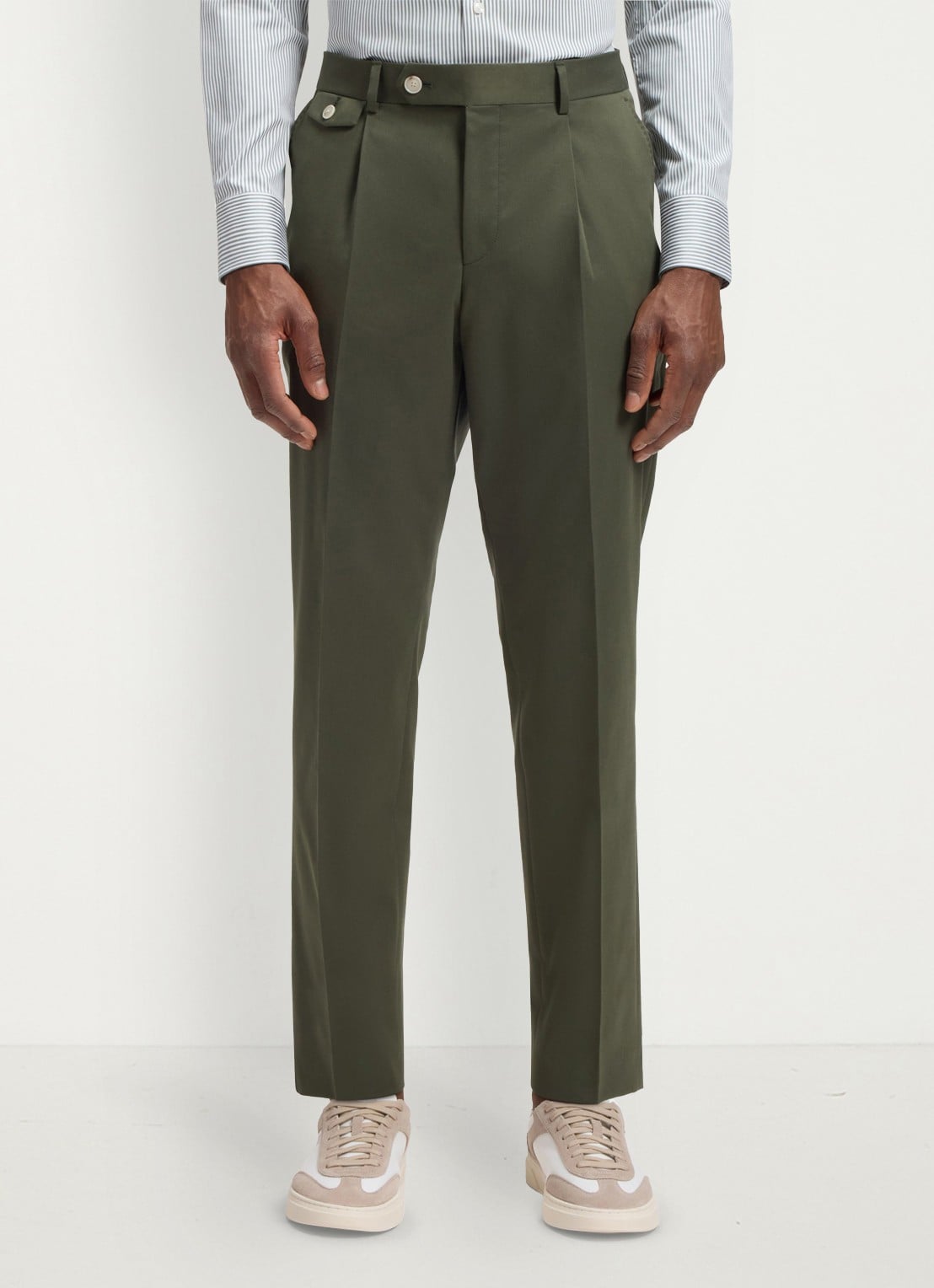 BOSS Tapered fit pantalon in katoenblend - detail 2 legergroen